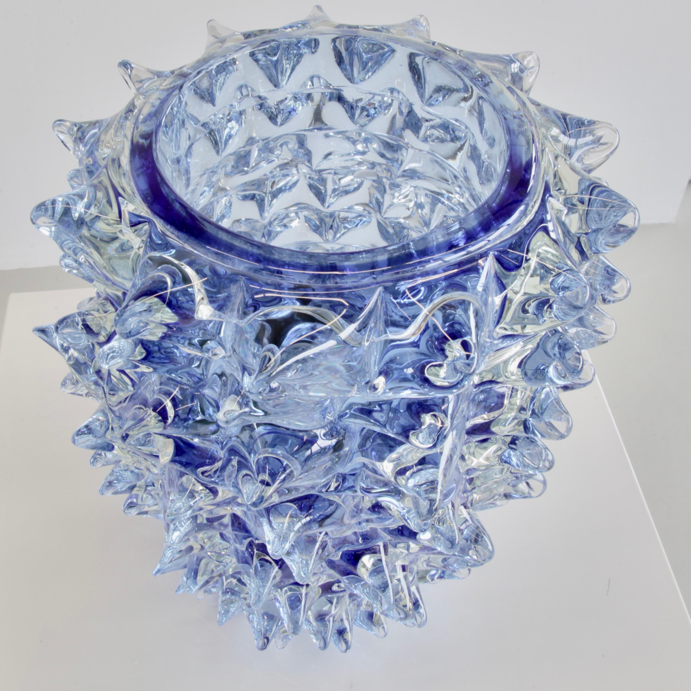 Contemporary 'ROSTRATO 'Murano Glass Vase, Italy 'Blue Spikes' For Sale