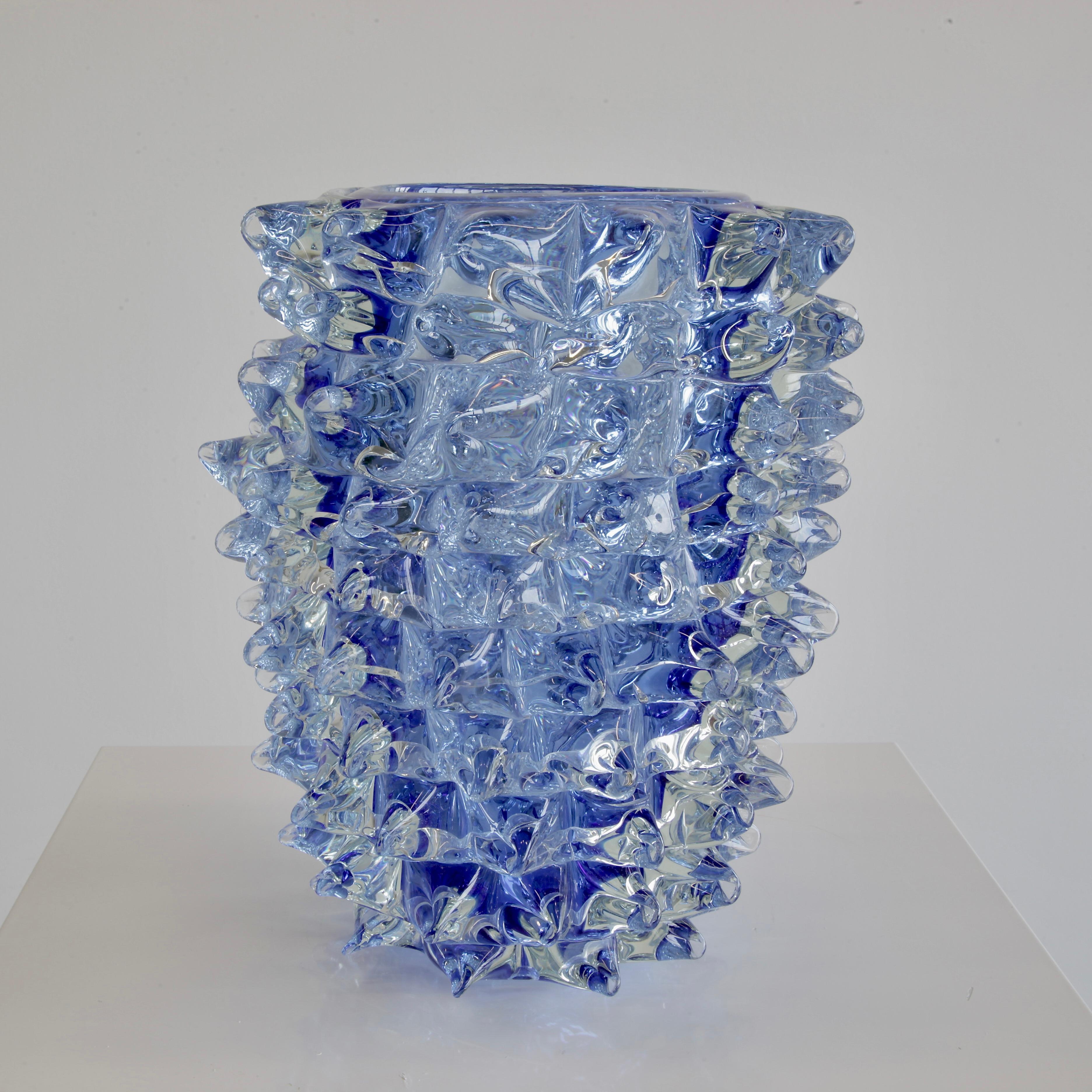 Blown Glass 'ROSTRATO 'Murano Glass Vase, Italy 'Blue Spikes' For Sale