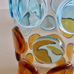 Murano Glass Vase, Italy 'Bubbles in light blue and orange'