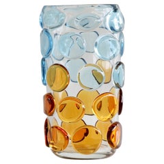 Murano Glass Vase, Italy 'Bubbles in light blue and orange'
