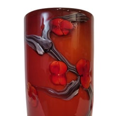 Murano glass vase, Italy, red flowers, Vintage