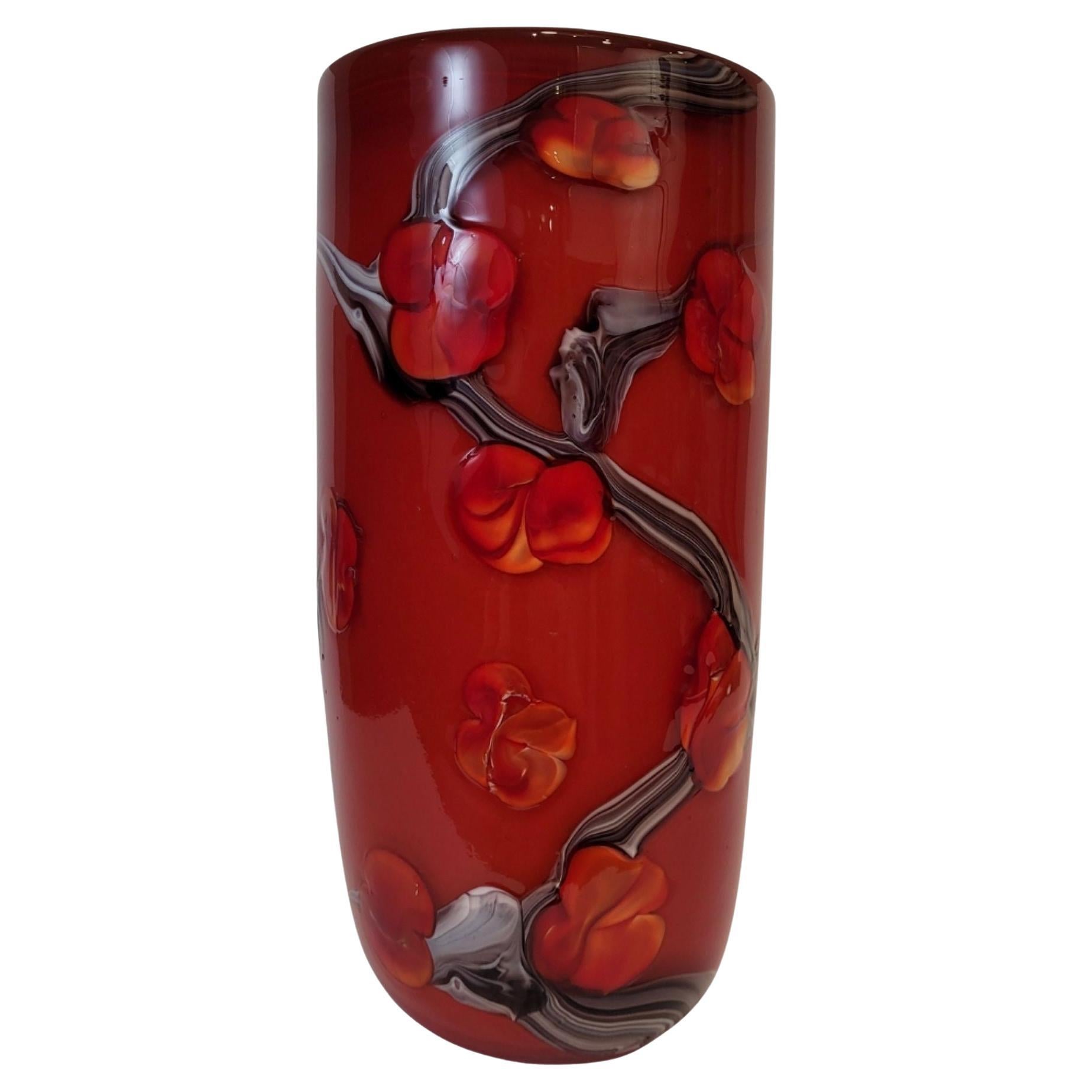 Murano glass vase, Italy, red flowers, Vintage
