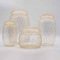 Murano Glass Vase, Made in Italy, Potiches Set, Urn Set, Jar Set in Gold Color