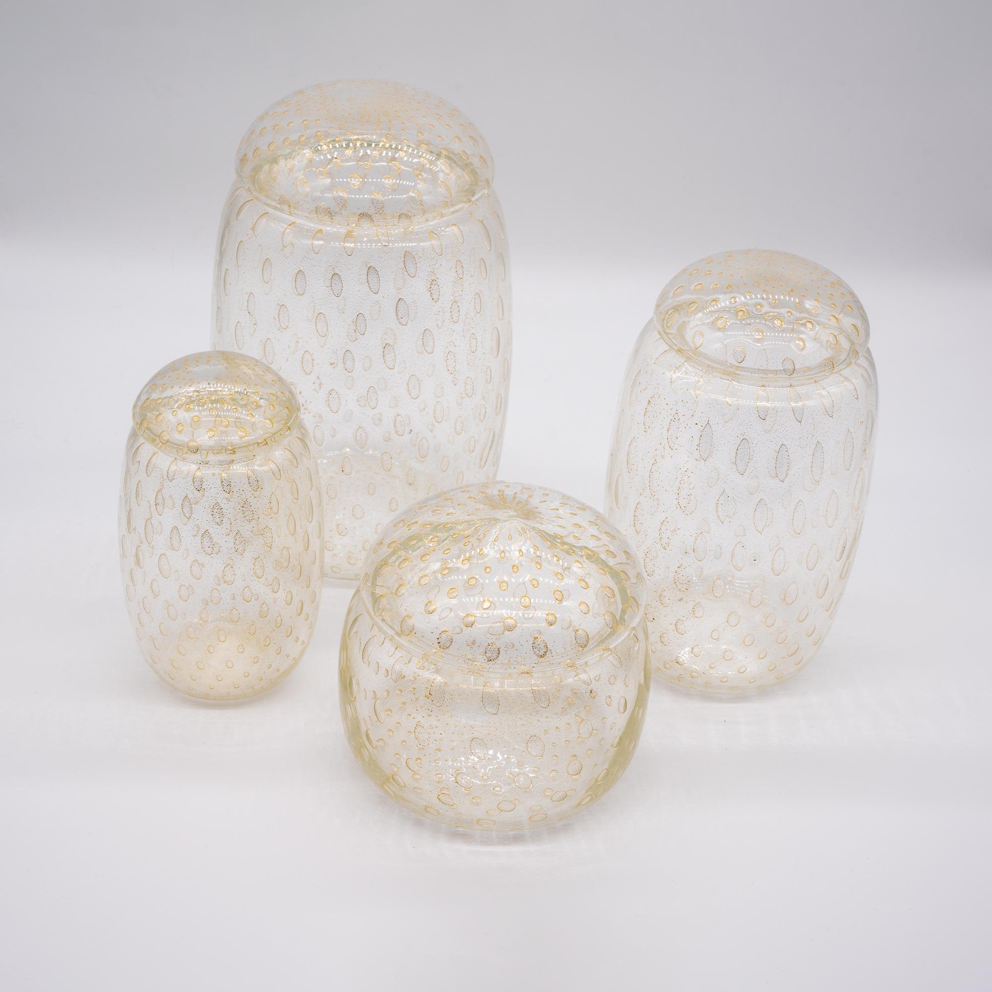 Moderne Vase en verre de Murano, fabriqué en Italie, service de potiches, service d'urnes, pot de couleur or en vente