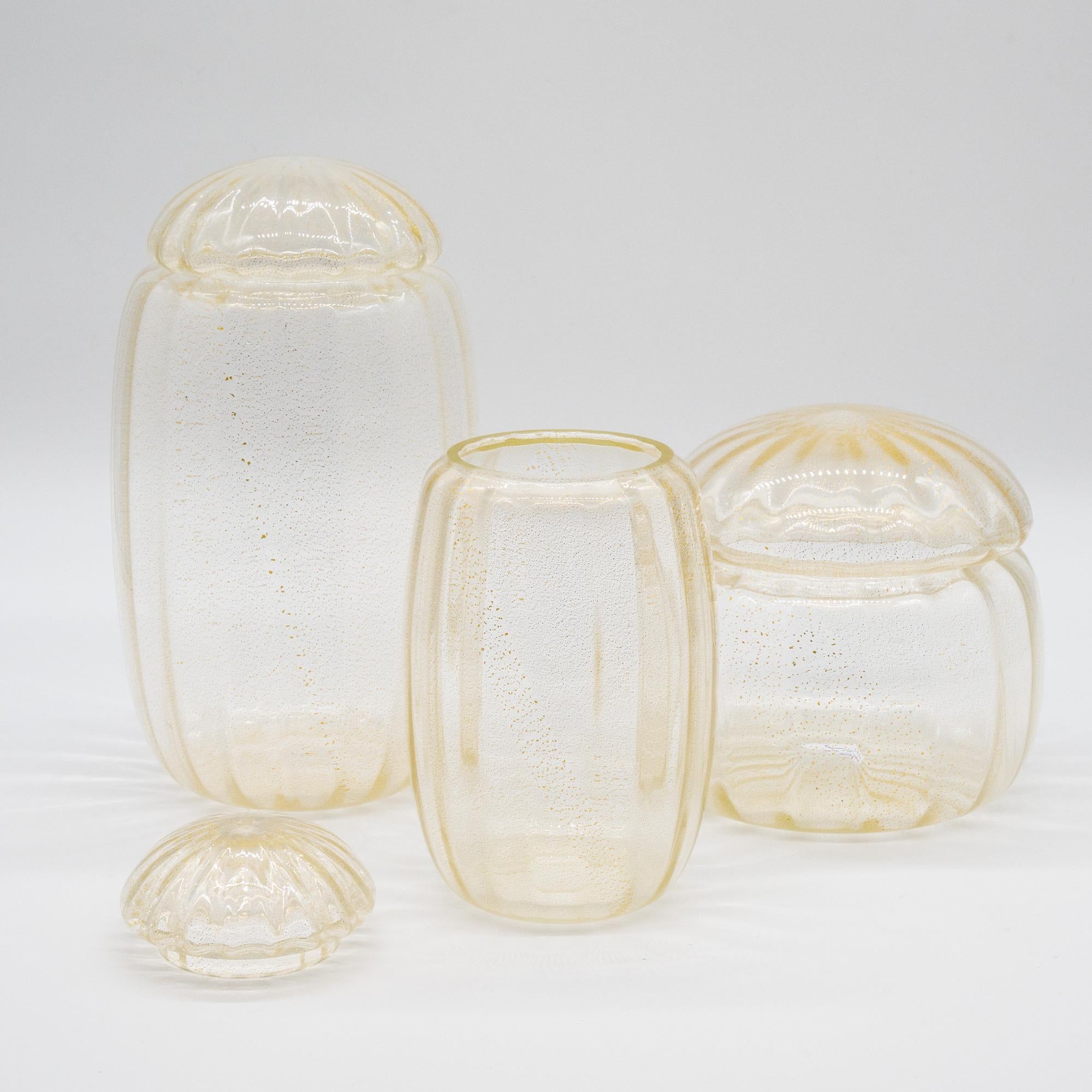 Modern Murano Glass Vase, Made in Italy, Potiches Set, Urn Set, Jar Set in Gold Color For Sale