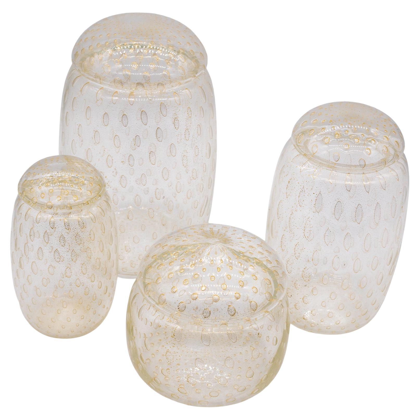 Murano Glass Vase, Made in Italy, Potiches Set, Urn Set, Jar Set in Gold Color For Sale