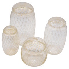 Vase aus Muranoglas, hergestellt in Italien, Potiches-Set, Urnen-Set, Glas in Goldfarbe