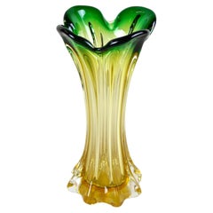 Retro Murano Glass Vase Mid Century Green/ Yellow, Italy, circa 1960/70