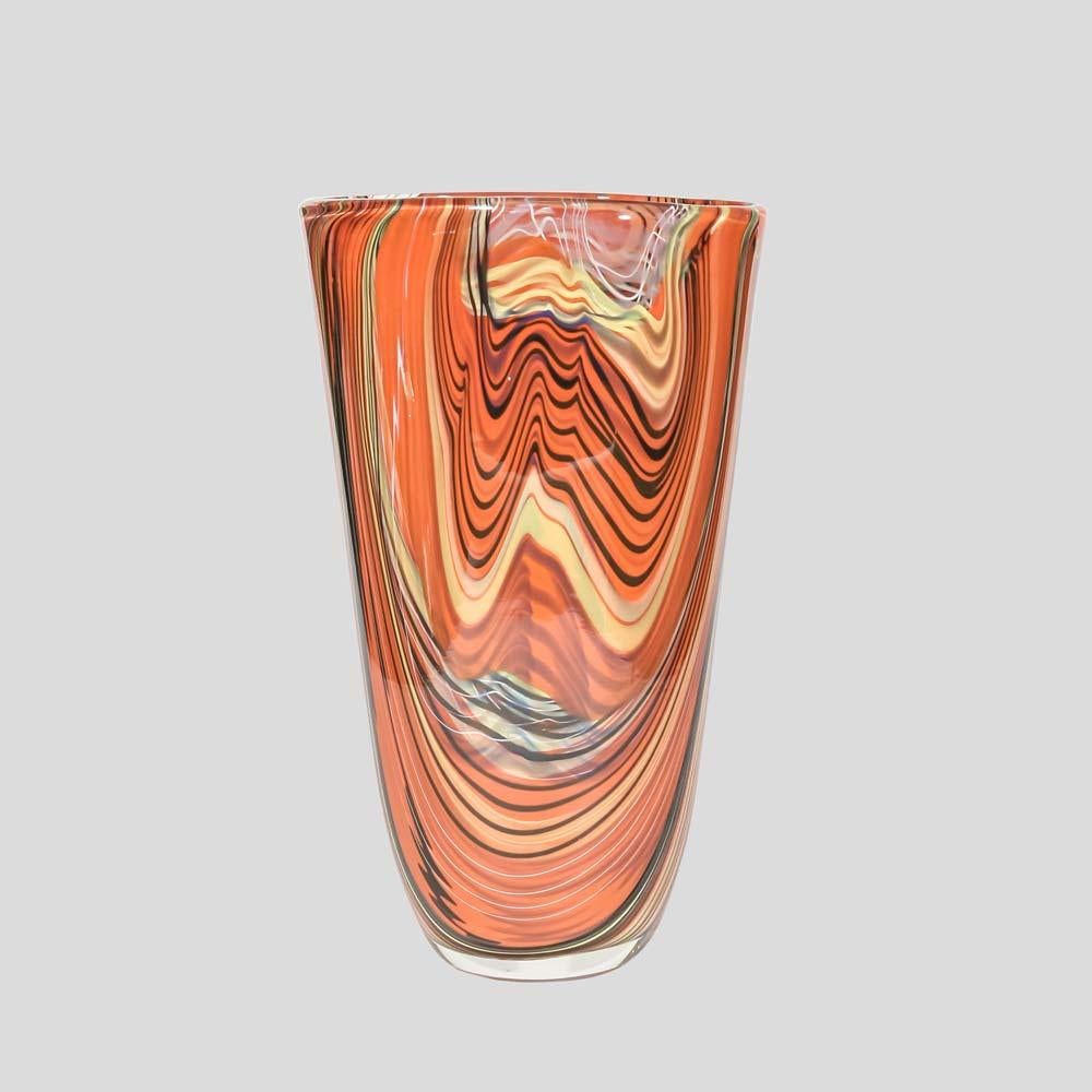 Eine einzigartige Vase aus Muranoglas, mehrfarbig orange gelb schwarz von Alberto Dona (Moderne) im Angebot