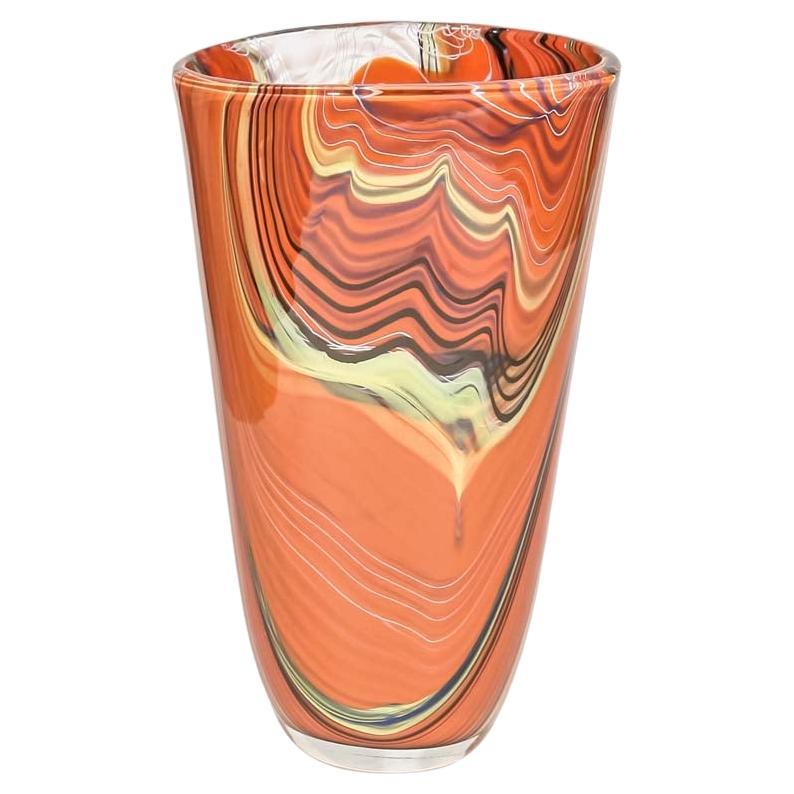 Eine einzigartige Vase aus Muranoglas, mehrfarbig orange gelb schwarz von Alberto Dona im Angebot