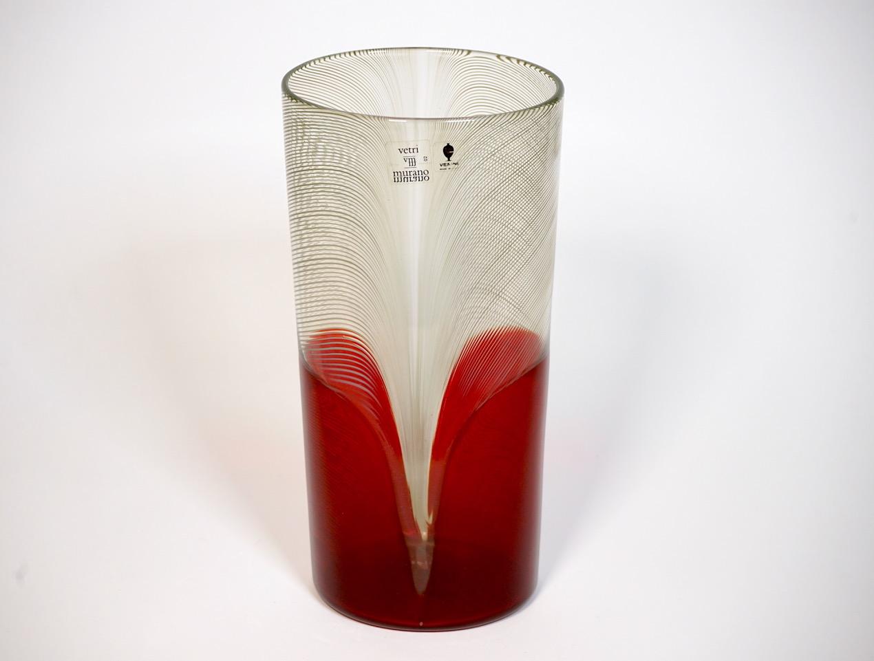Murano glass vase of the series Pavoni designed by Tapio Wirkkala for Venini in 1982. Signed and dated. With original label.

Biography
Tapio Wirkkala was born on 2 June 1915 in the southern Finnish port city of Hanko. He went to school in