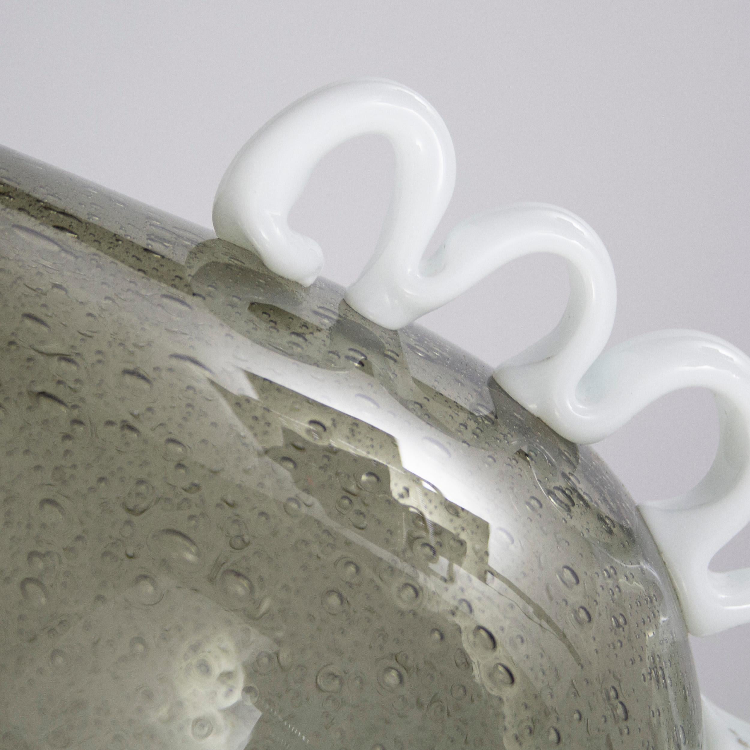 Italian Murano Glass Vase Pulegoso Grey Milk Glass in the style of Martinuzzi for Venini For Sale