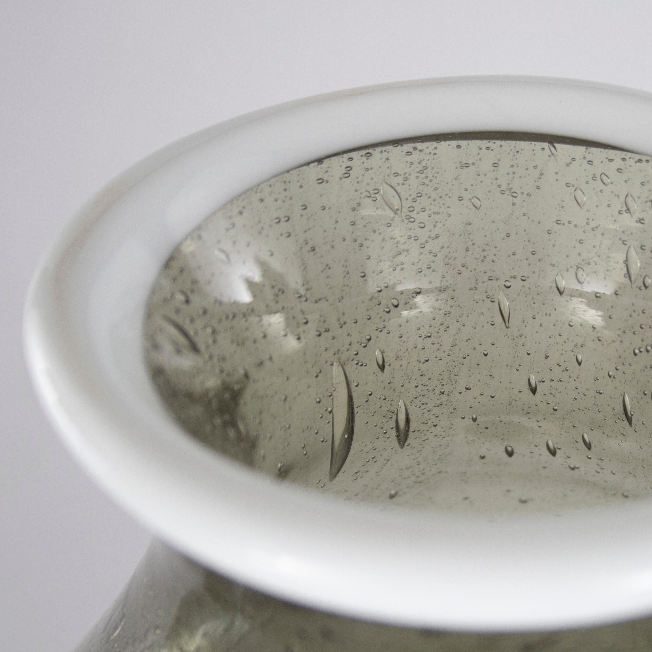 20th Century Murano Glass Vase Pulegoso Grey Milk Glass in the style of Martinuzzi for Venini For Sale