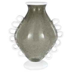 Vintage Murano Glass Vase Pulegoso Grey Milk Glass in the style of Martinuzzi for Venini