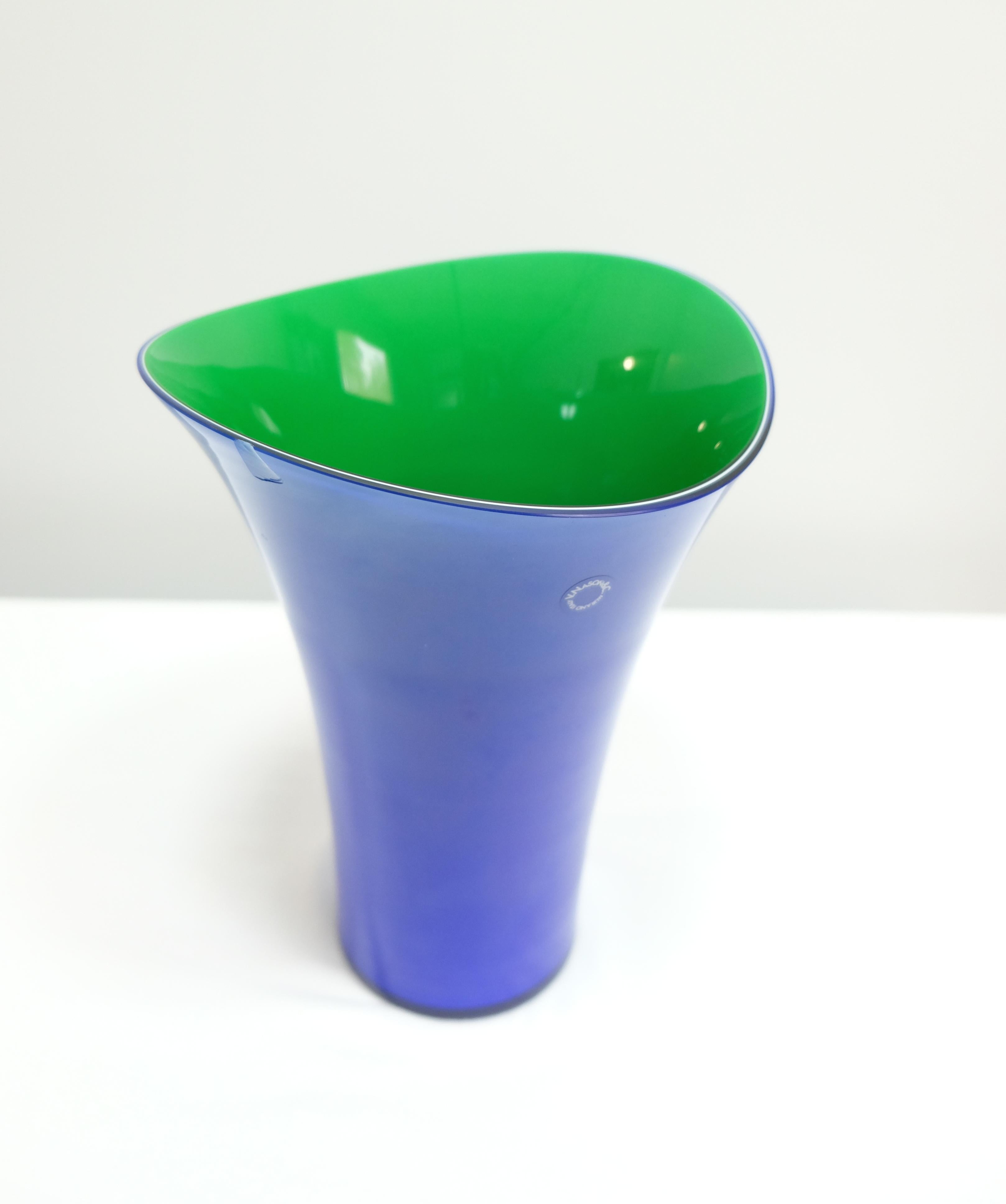 Murano Glass Vase Set by V. Nason & C. Italy, Blue and Green Asymmetric Vases For Sale 4
