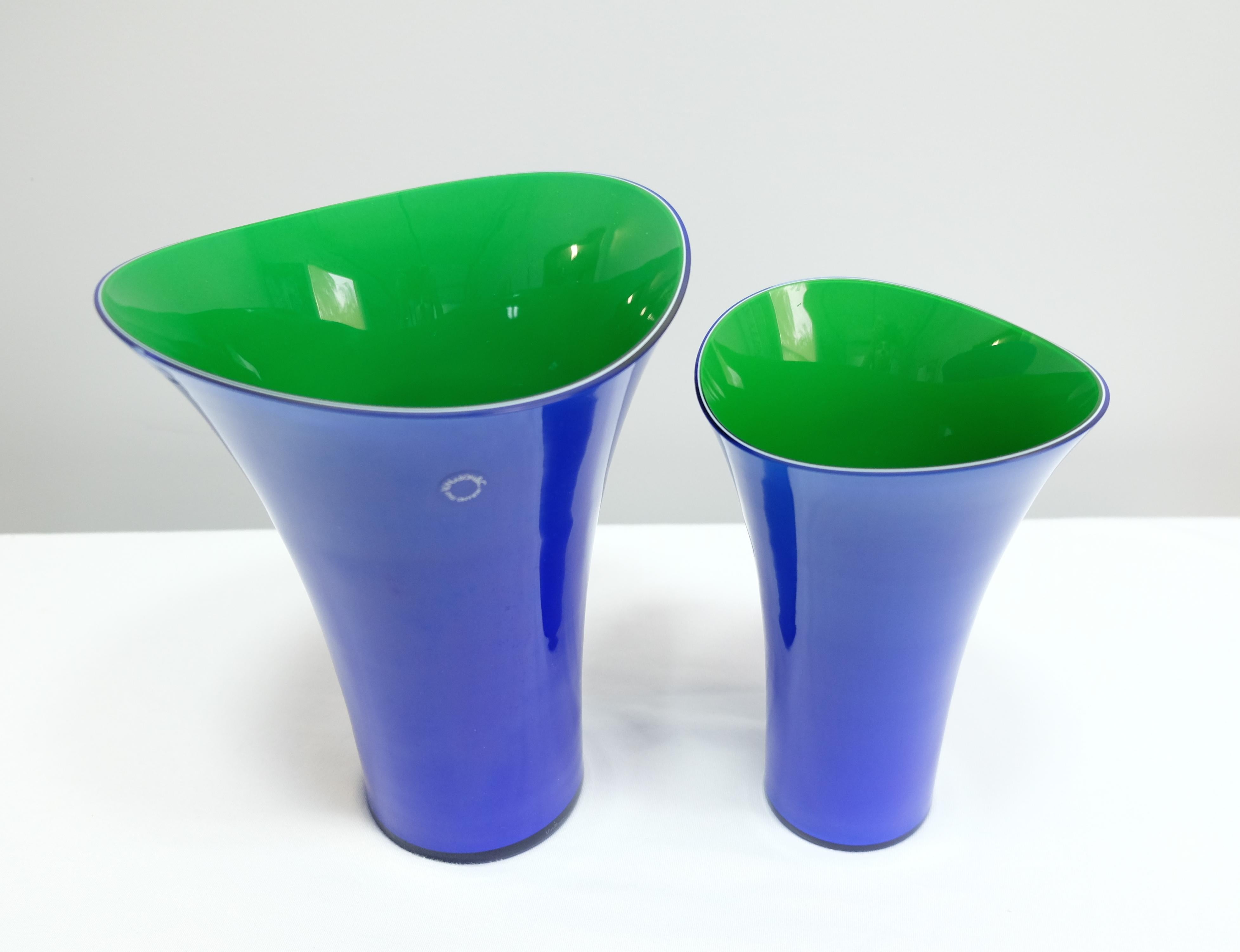 Murano Glass Vase Set by V. Nason & C. Italy, Blue and Green Asymmetric Vases For Sale 5