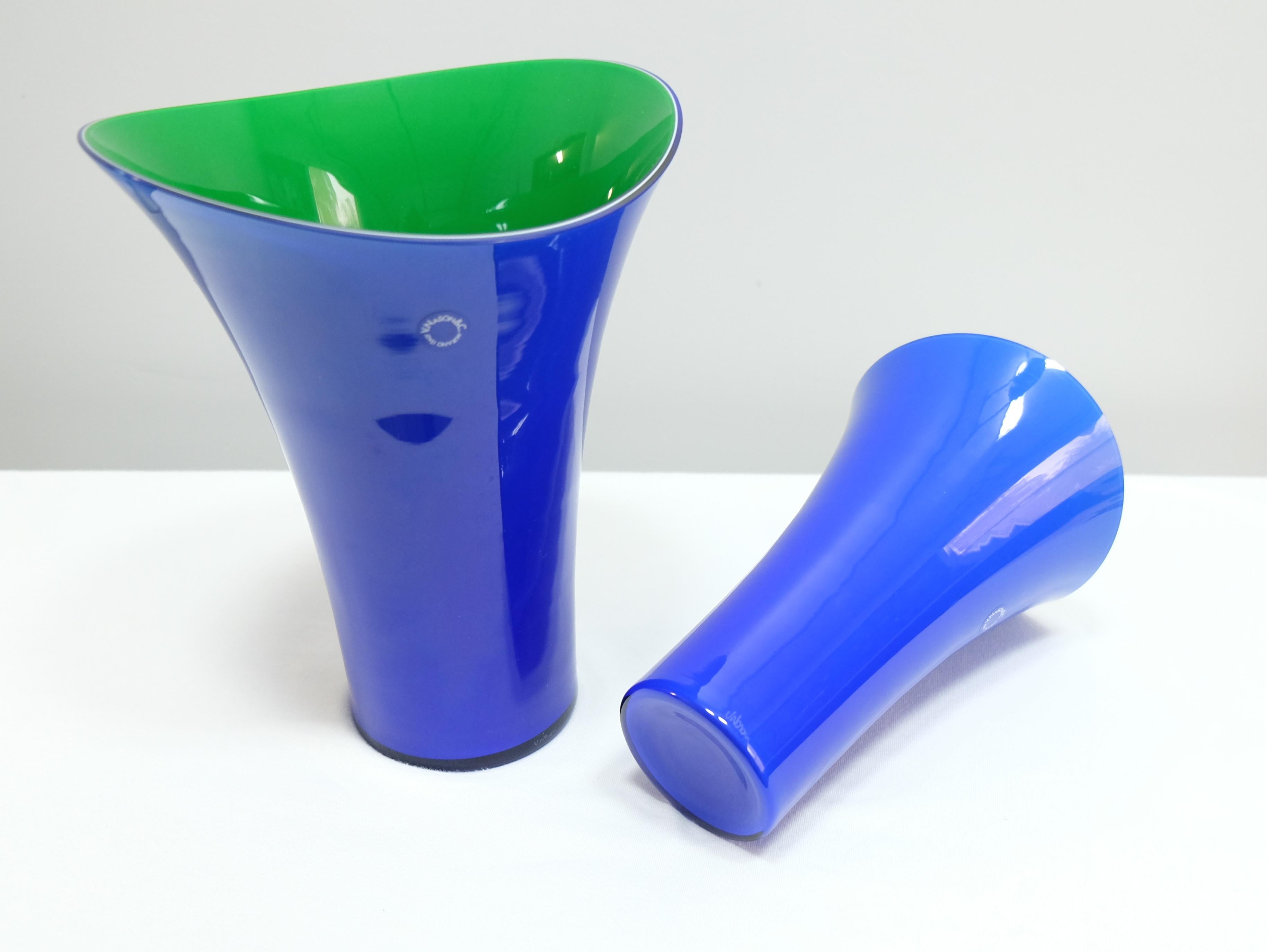 Murano Glass Vase Set by V. Nason & C. Italy, Blue and Green Asymmetric Vases For Sale 7
