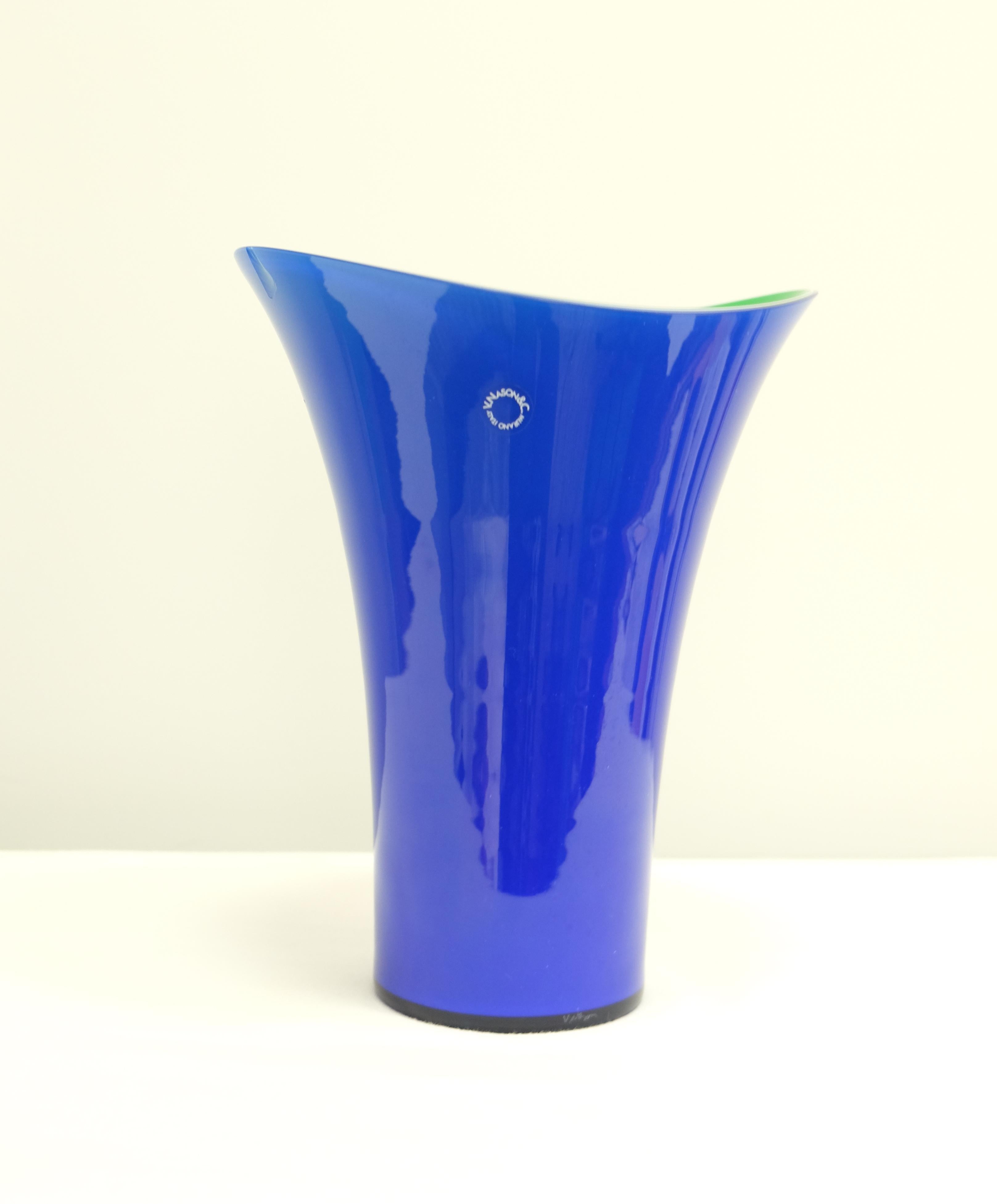 Murano Glass Vase Set by V. Nason & C. Italy, Blue and Green Asymmetric Vases In Excellent Condition For Sale In Miami, FL