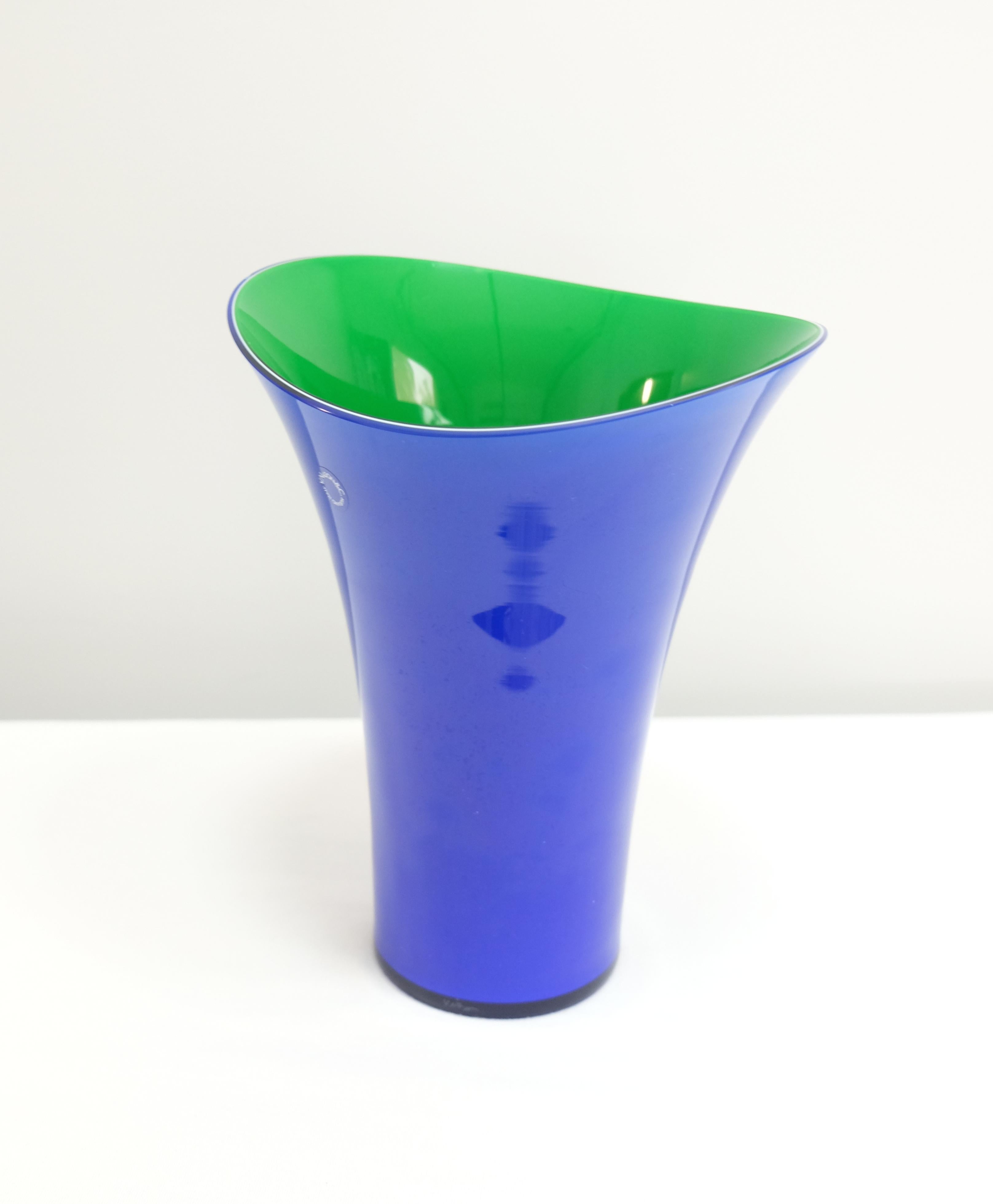 Contemporary Murano Glass Vase Set by V. Nason & C. Italy, Blue and Green Asymmetric Vases For Sale