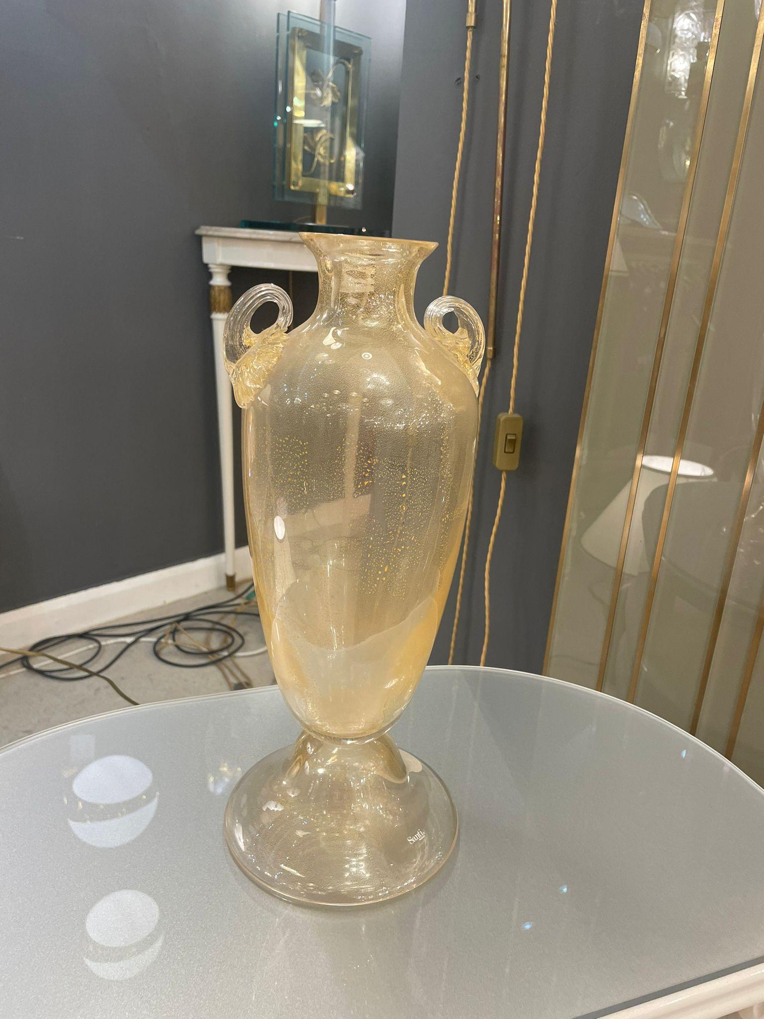 Mid-Century Modern Murano Glass Vase Signed Santi Murano