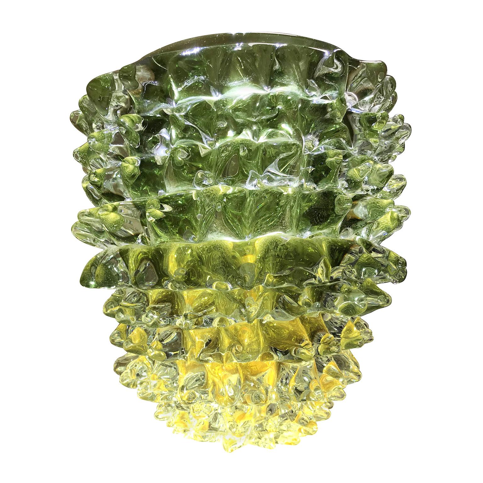 Murano Glass Vase  Spike Amber Green For Sale