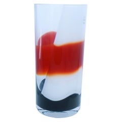 Murano Glass Vase V Nason 1999 Italian Boxed Labelled Deep Red, Black and White