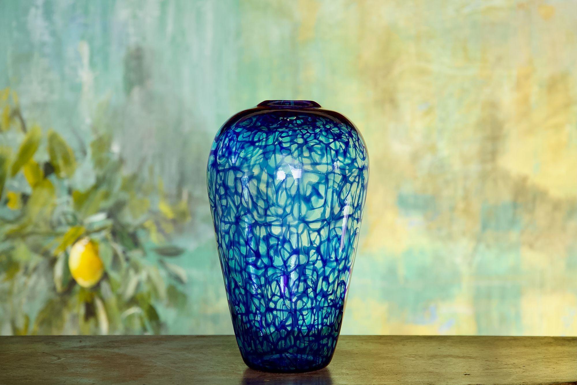 Vase aus Murano-Glas. Webdesign von Cobalt-Aquamarine Murrine, Vittorio Ferro Style im Angebot 5