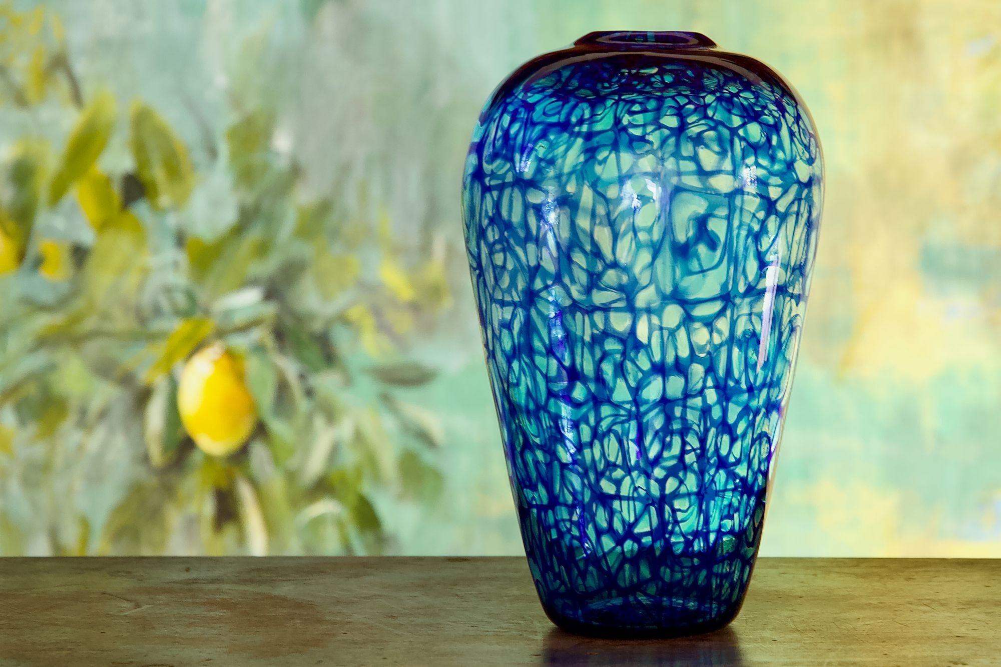 Vase aus Murano-Glas. Webdesign von Cobalt-Aquamarine Murrine, Vittorio Ferro Style im Angebot 7