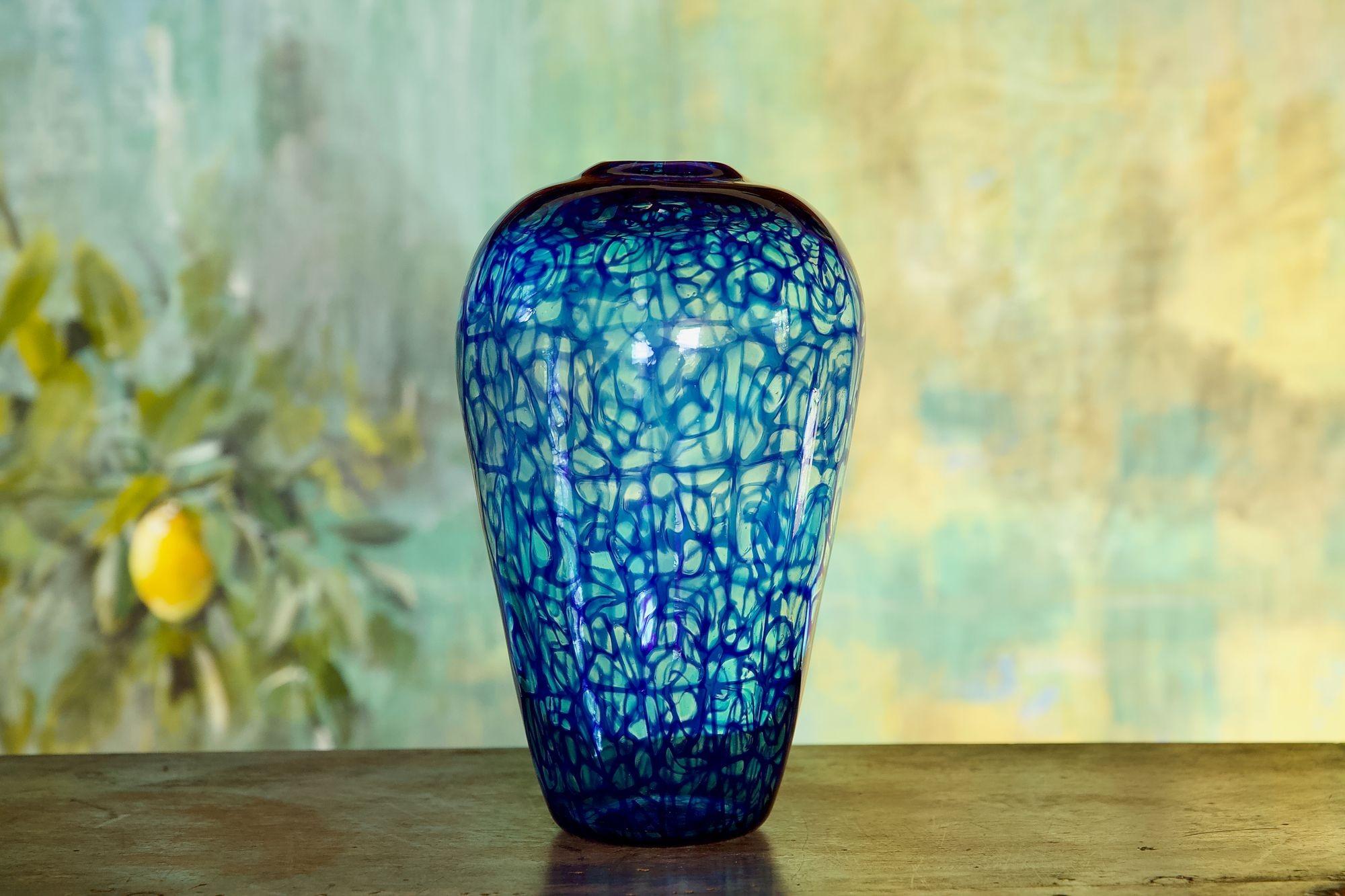Vase aus Murano-Glas. Webdesign von Cobalt-Aquamarine Murrine, Vittorio Ferro Style im Angebot 9