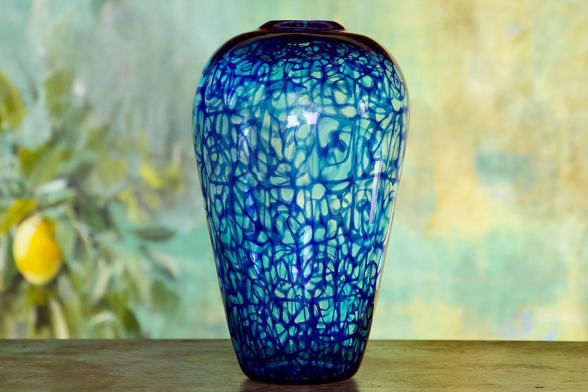 Vase aus Murano-Glas. Webdesign von Cobalt-Aquamarine Murrine, Vittorio Ferro Style im Angebot 11