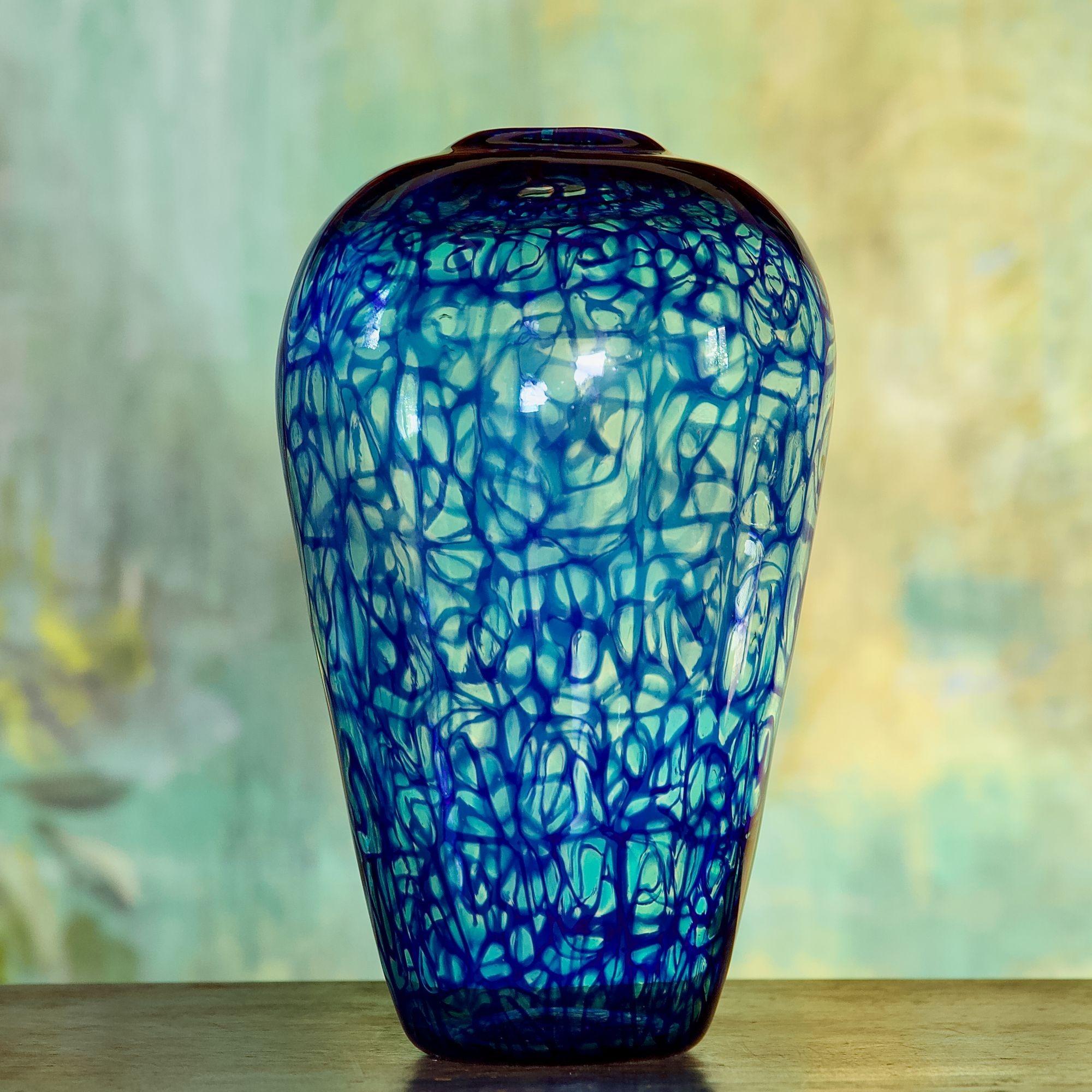 Vase aus Murano-Glas. Webdesign von Cobalt-Aquamarine Murrine, Vittorio Ferro Style (Spätes 19. Jahrhundert) im Angebot