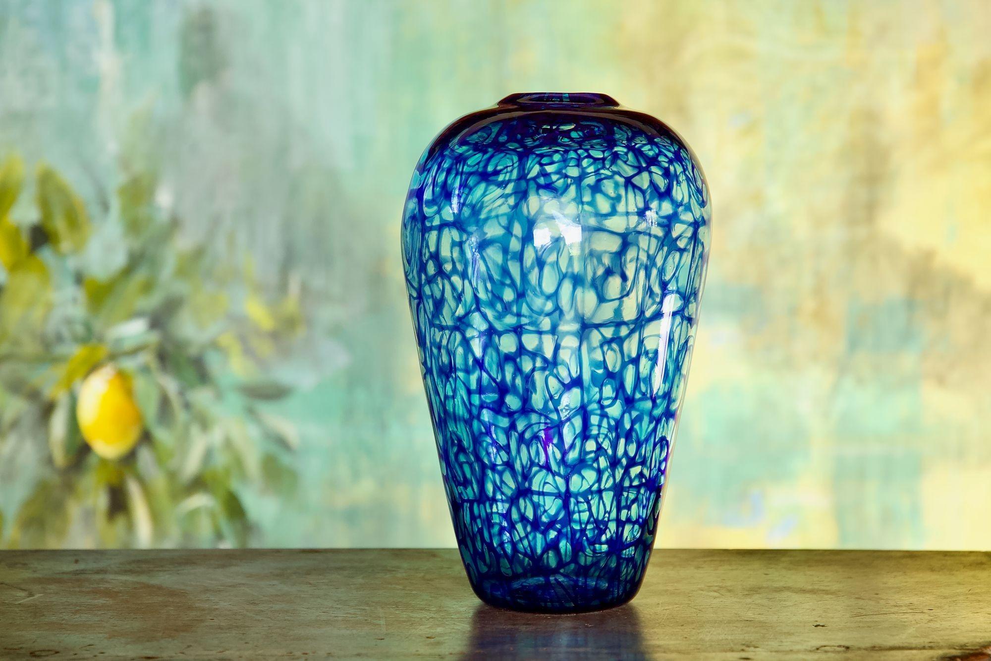 Vase aus Murano-Glas. Webdesign von Cobalt-Aquamarine Murrine, Vittorio Ferro Style im Angebot 1