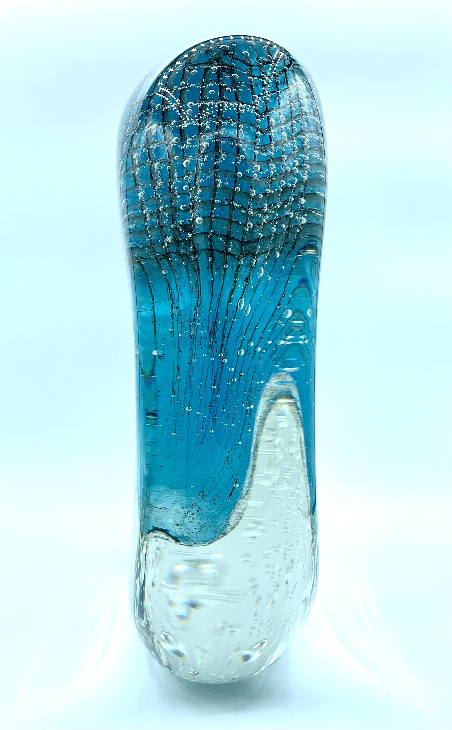 Modern Murano glass vase with aluminum net, in stock For Sale