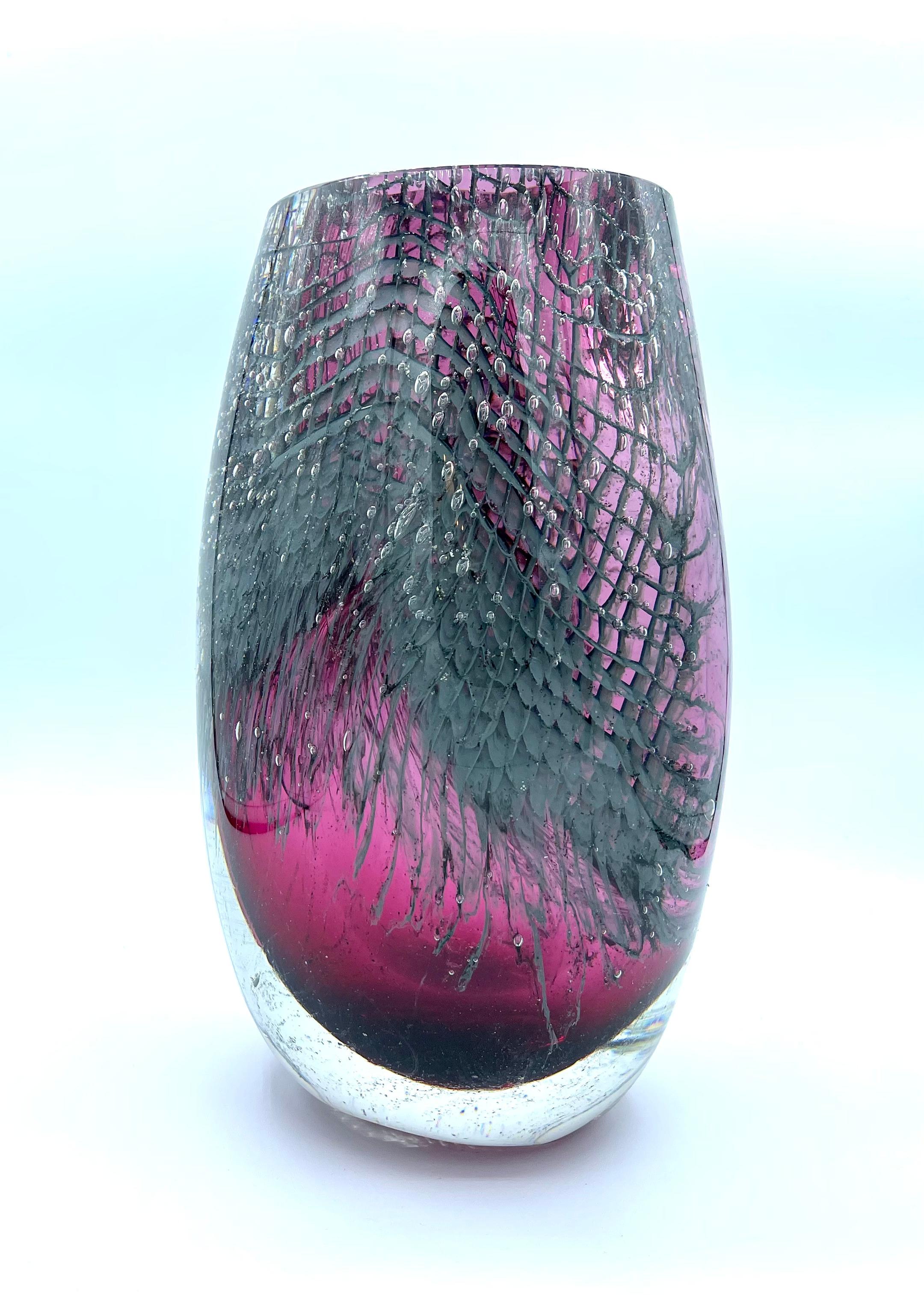 Italian Murano glass vase with aluminum net, in stock For Sale