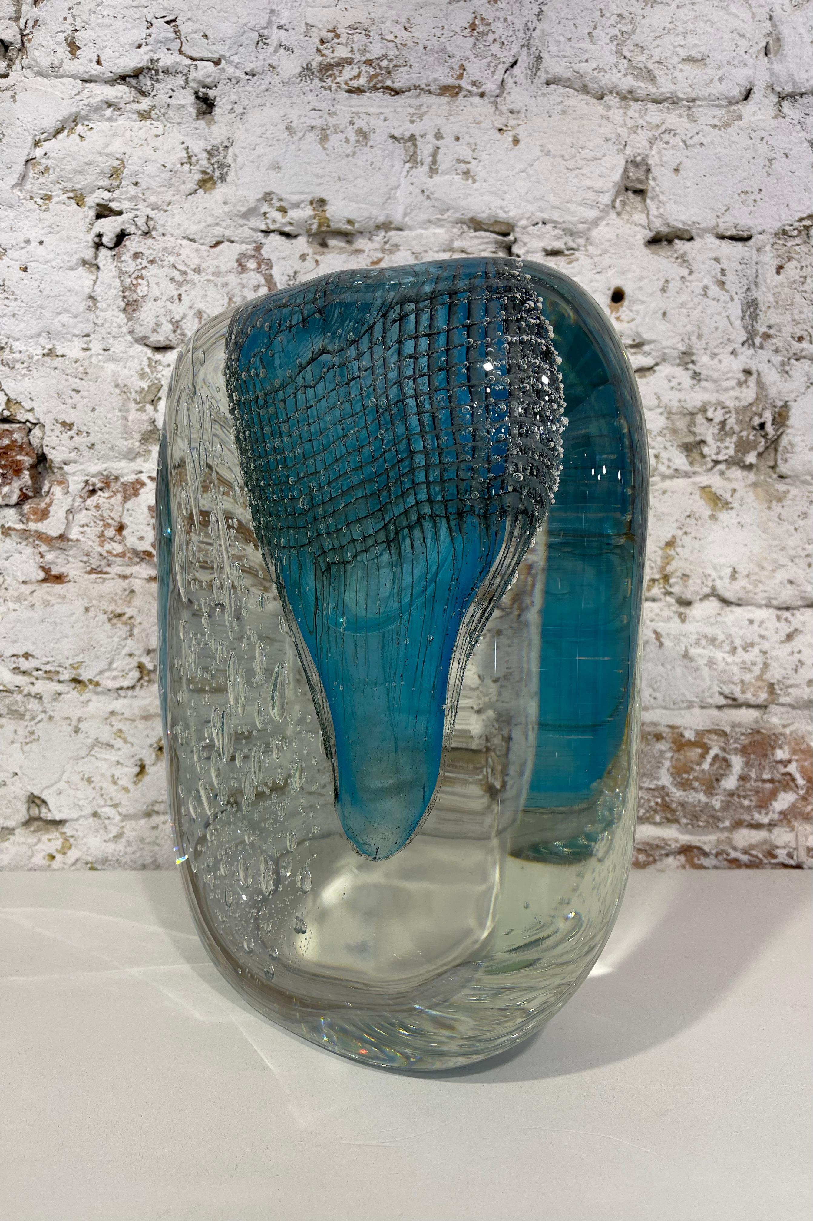 Aluminum Murano glass vase with aluminum net, in stock For Sale