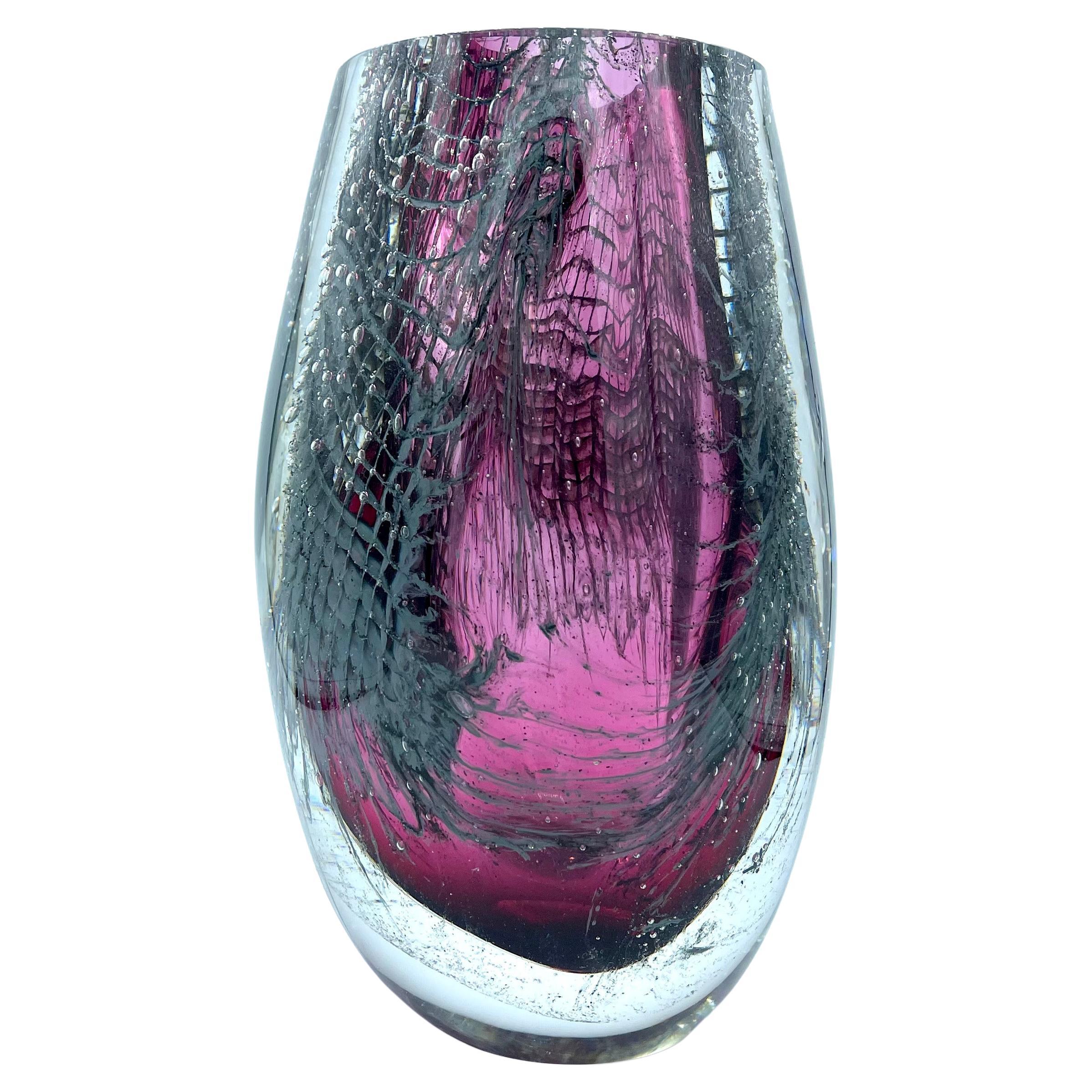 Murano glass vase with aluminum net, in stock For Sale