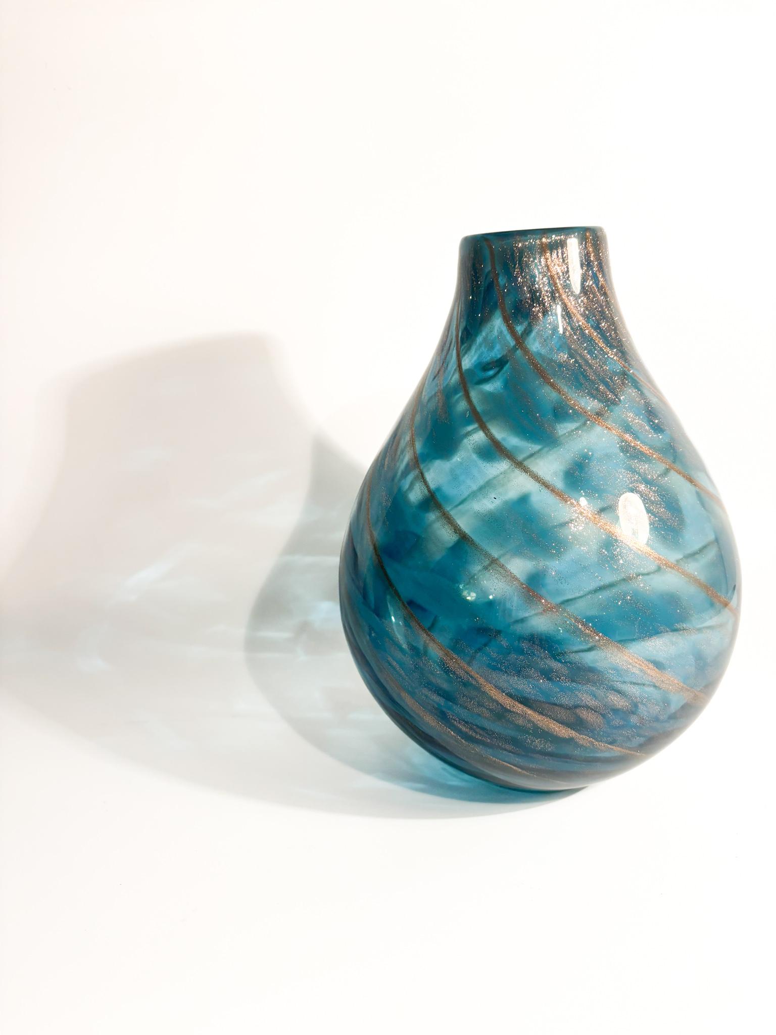Italian Murano Glass Vase with Aventurine by Fratelli Toso 1950s For Sale