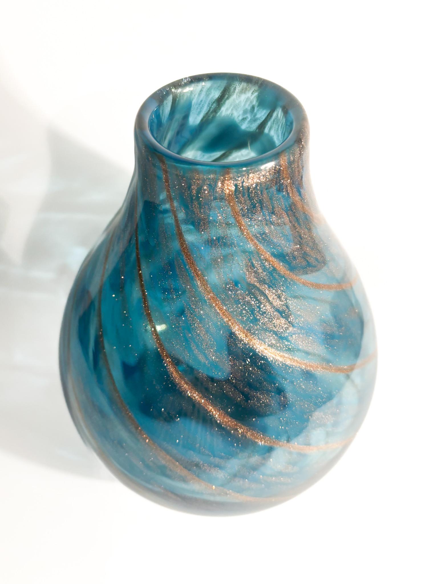 Mid-20th Century Murano Glass Vase with Aventurine by Fratelli Toso 1950s For Sale
