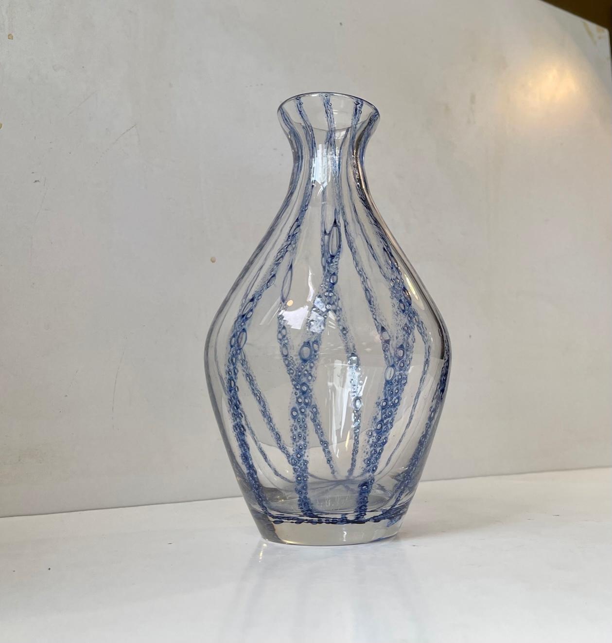 Art Deco Murano Glass Vase with Blue Stripes attributed to Barovier & Toso For Sale