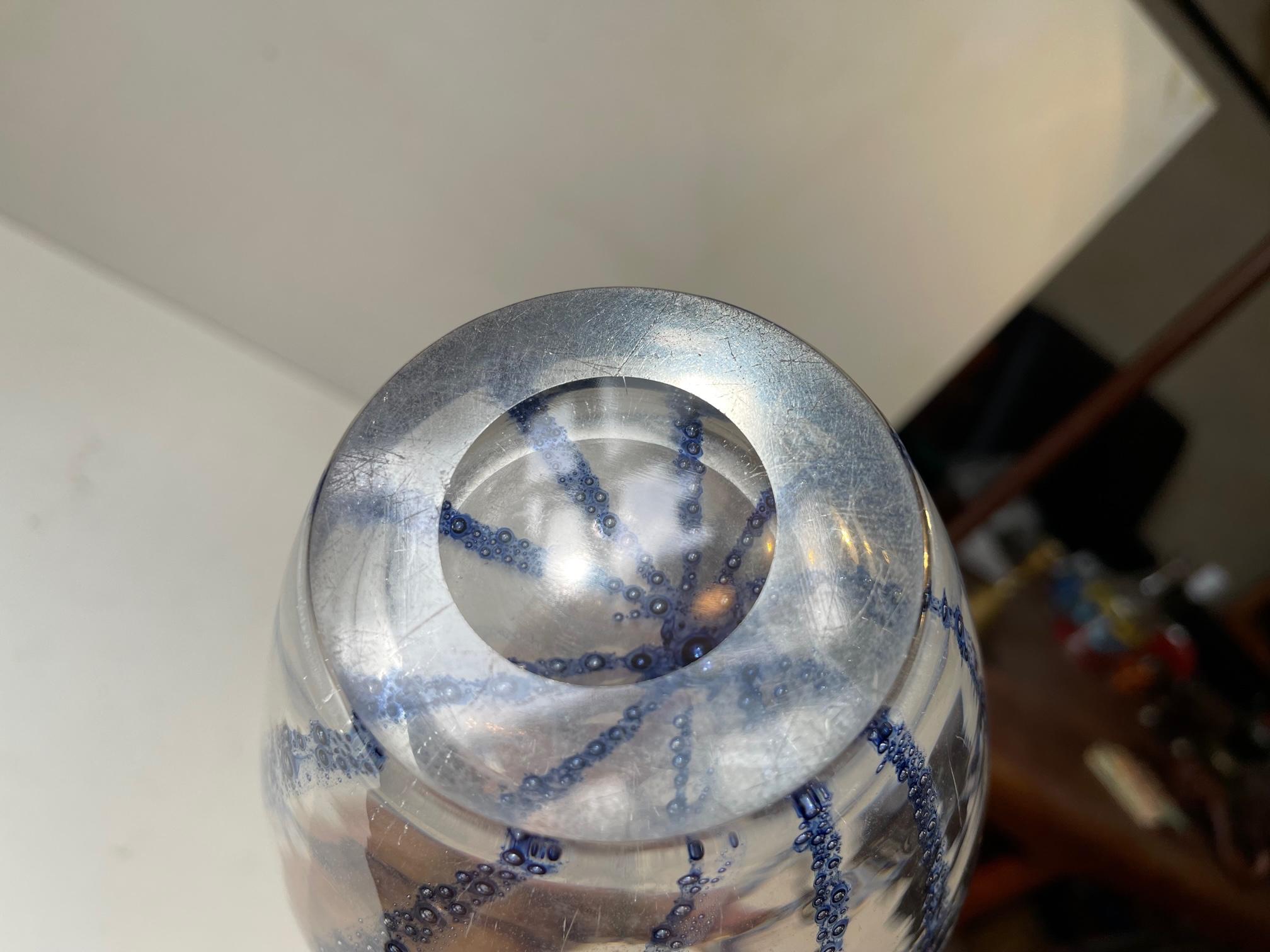 Italian Murano Glass Vase with Blue Stripes attributed to Barovier & Toso For Sale