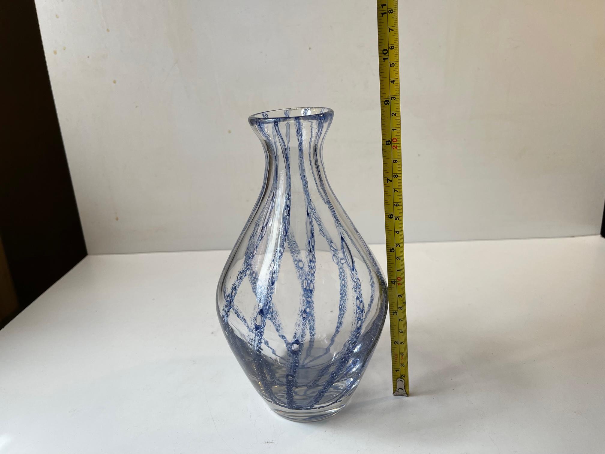 Blown Glass Murano Glass Vase with Blue Stripes attributed to Barovier & Toso For Sale