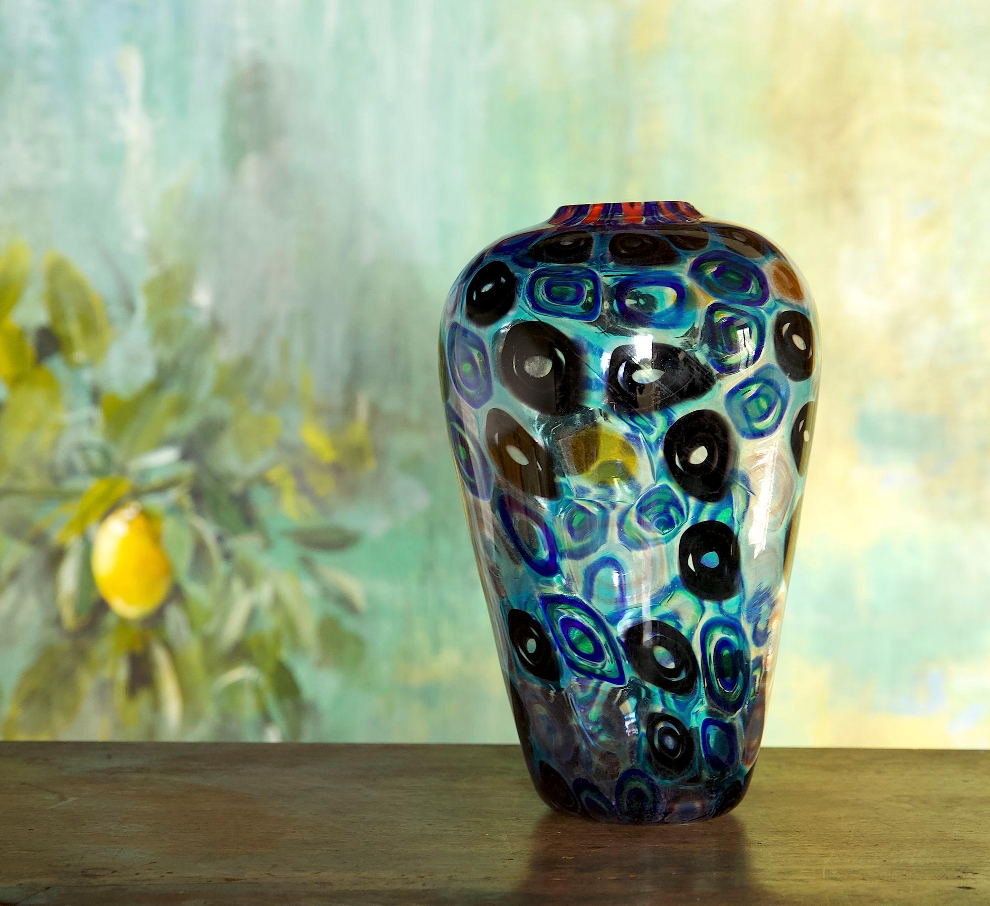 Murano glass vase with circular Murrinas in random design 5