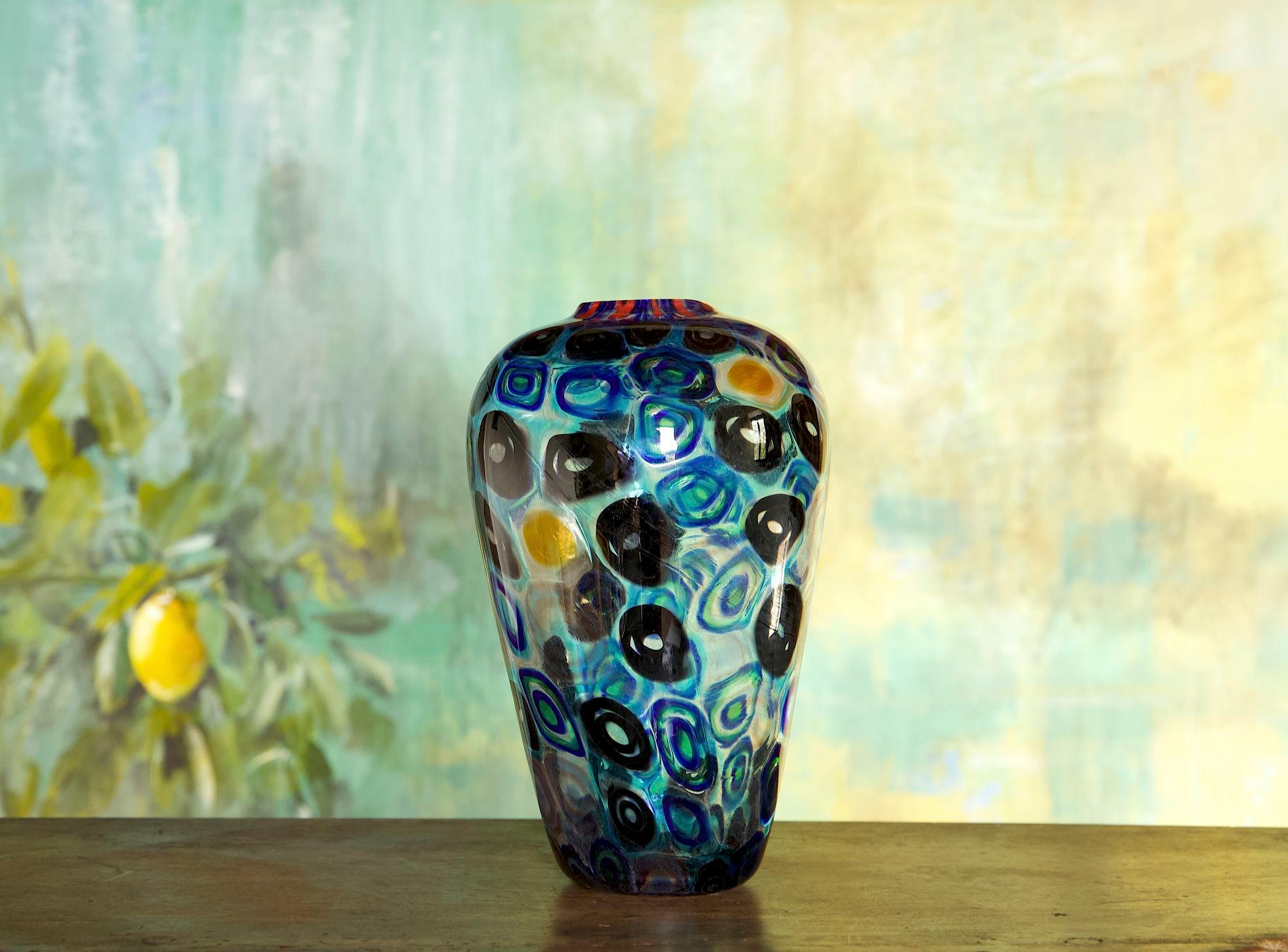 Murano glass vase with circular Murrinas in random design 6