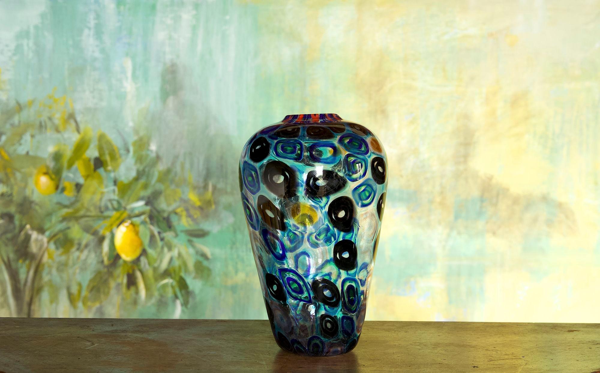 Murano glass vase with circular Murrinas in random design 7