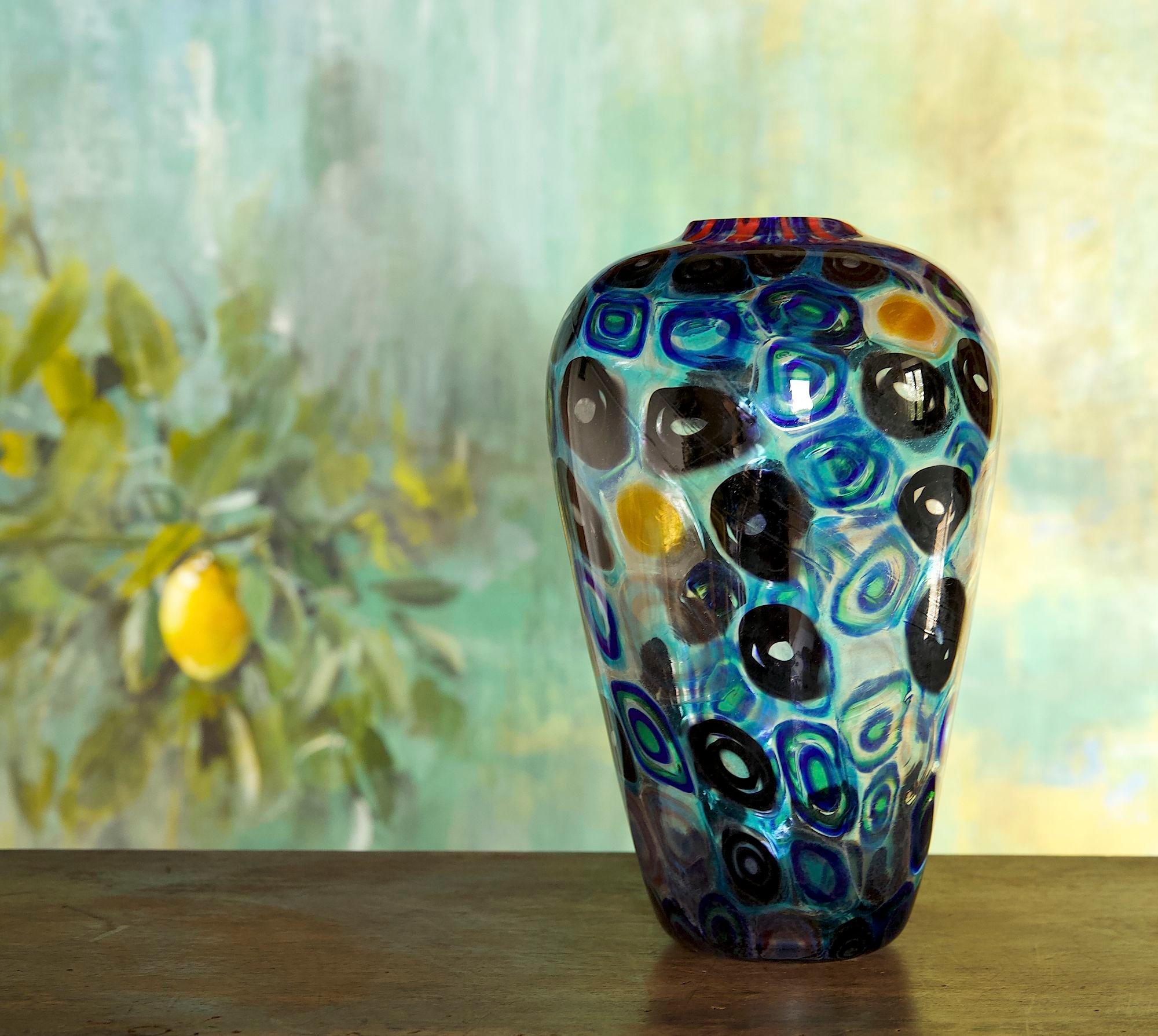 Murano glass vase with circular Murrinas in random design 9