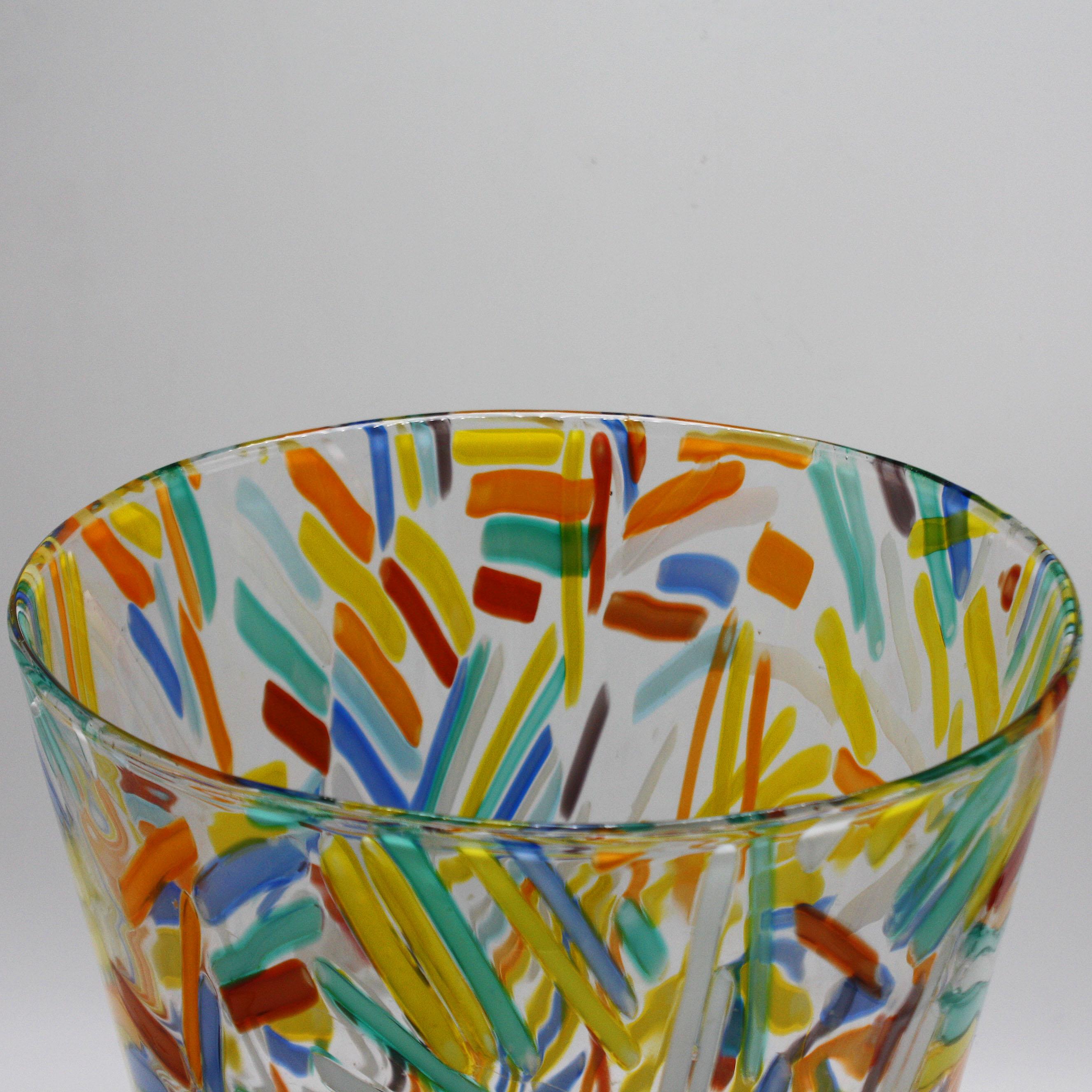 Murano Glass Vase with Colorful Etched Detailing, circa 1960 In Good Condition In Dallas, TX