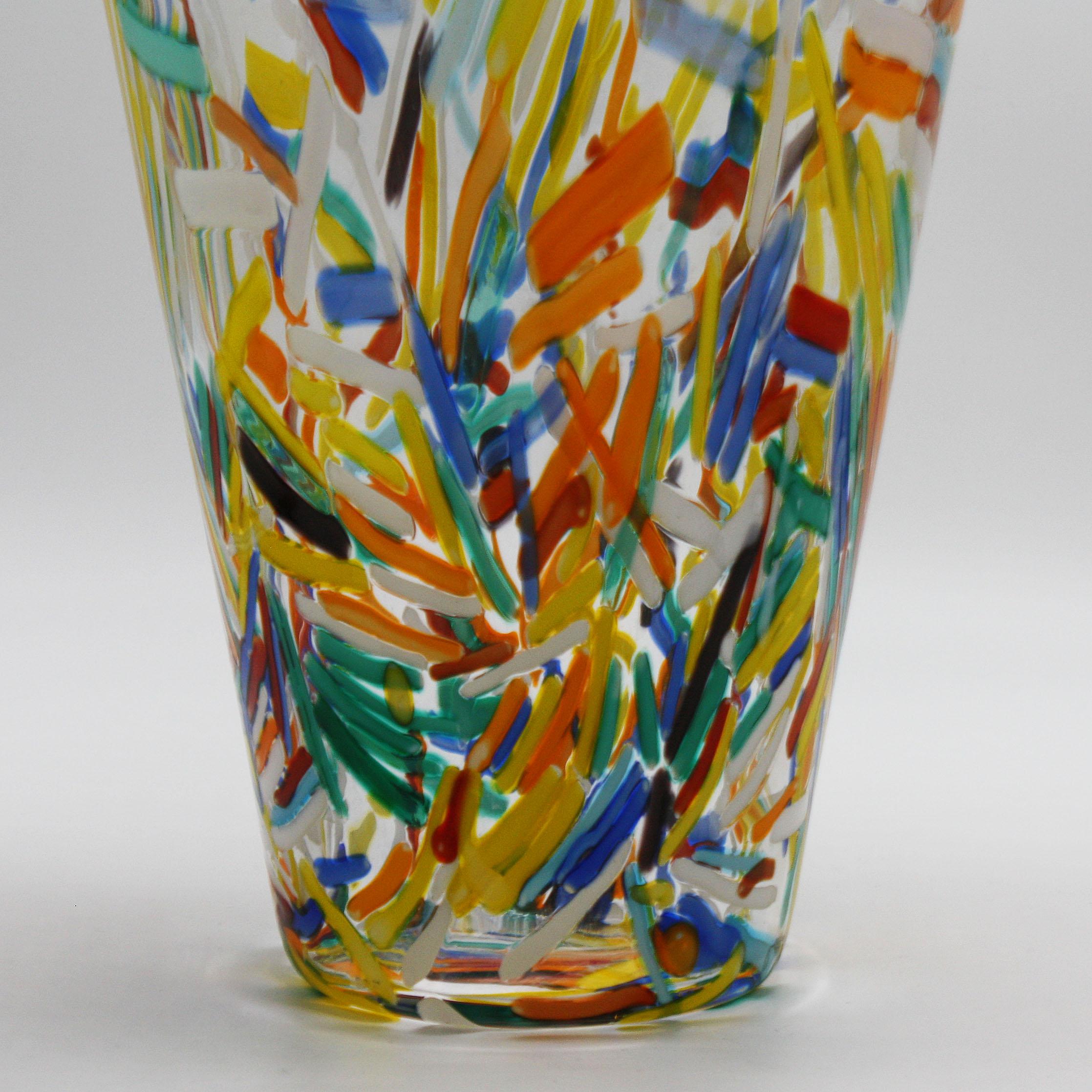 Mid-20th Century Murano Glass Vase with Colorful Etched Detailing, circa 1960