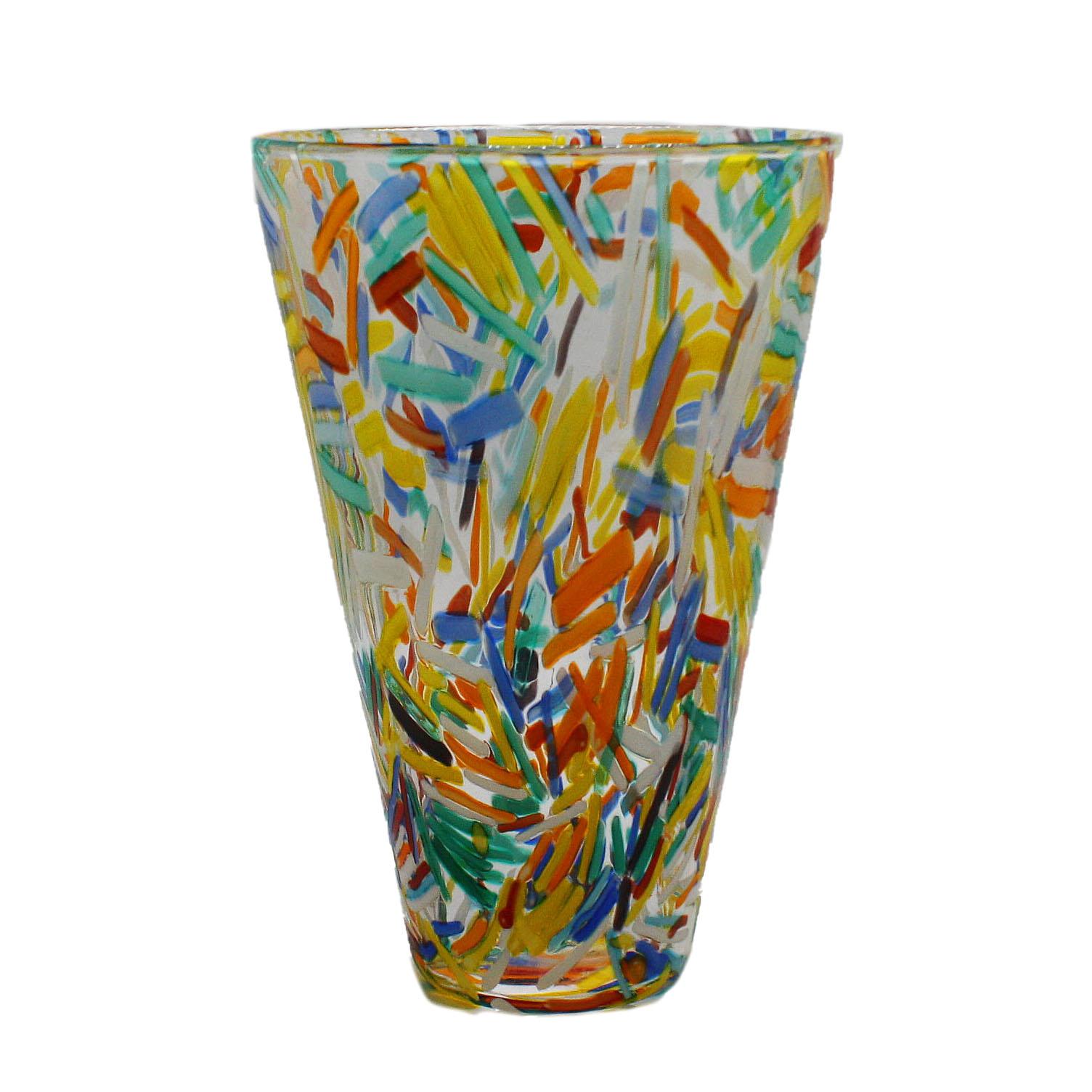 Murano Glass Vase with Colorful Etched Detailing, circa 1960