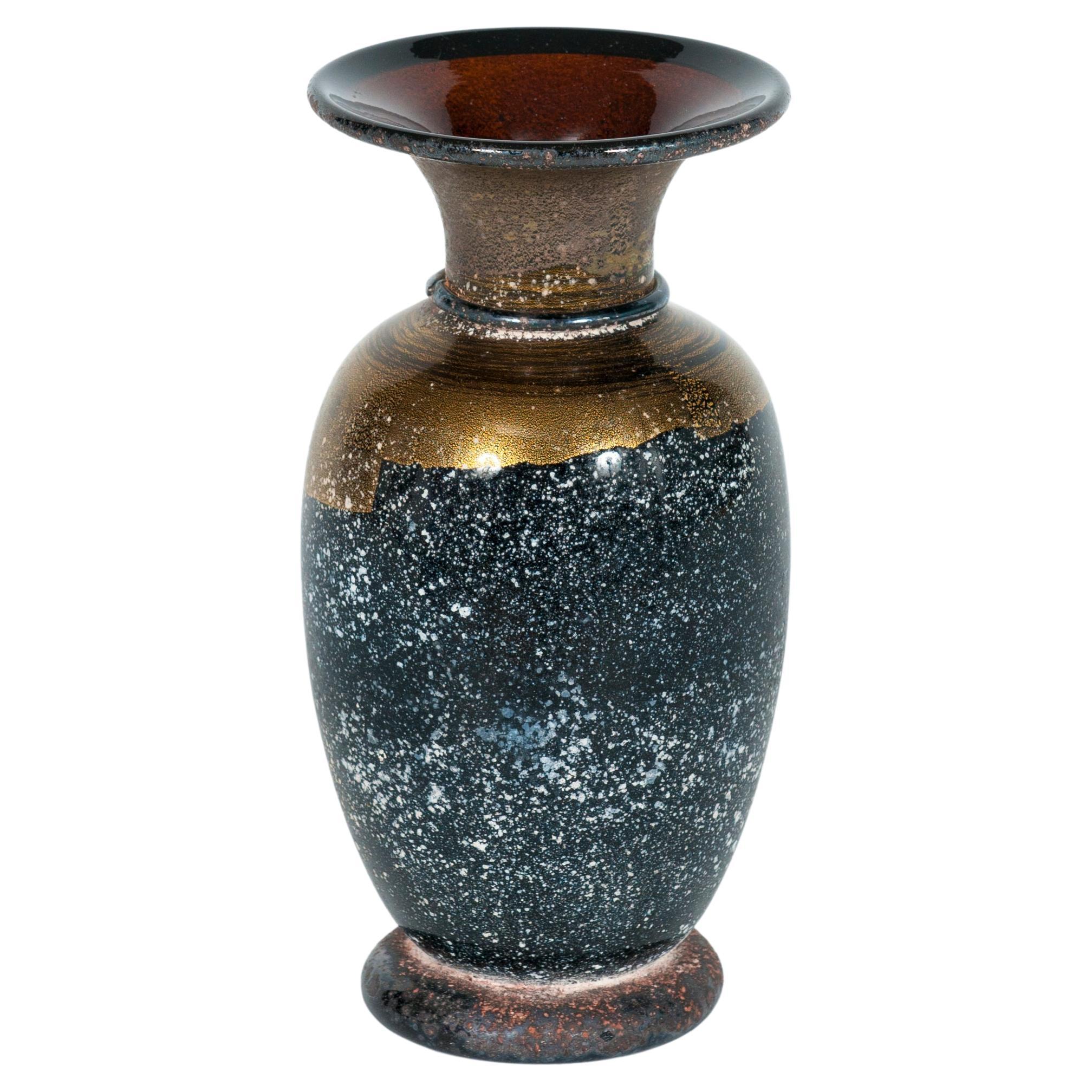 Murano Glass Vase with Gold Leaf and Granular Effect, 1980s For Sale