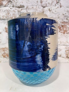 Murano glass vase with handmade dotted white ceramic